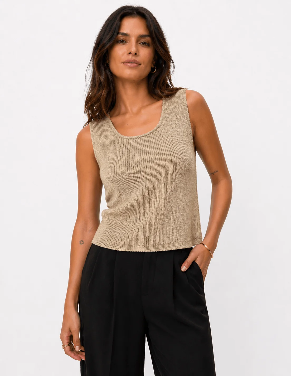 Regata Tricot Alça Larga Lurex - Prata