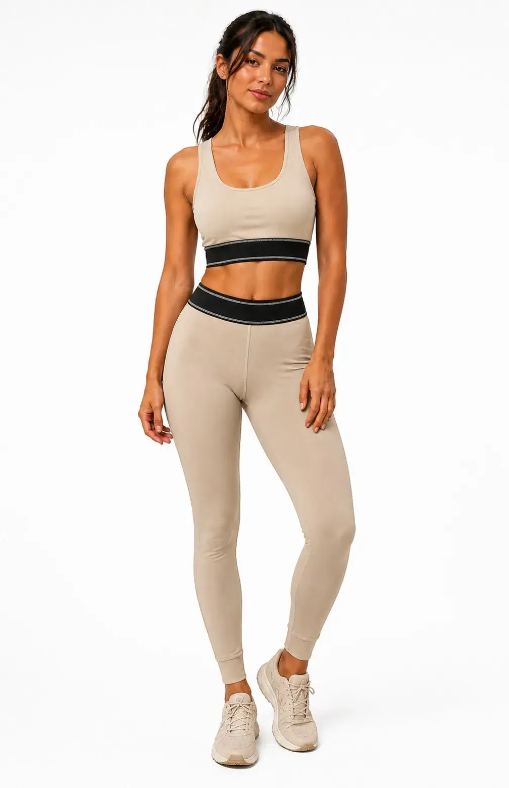 Legging Recortes Cós Elástico - Bege