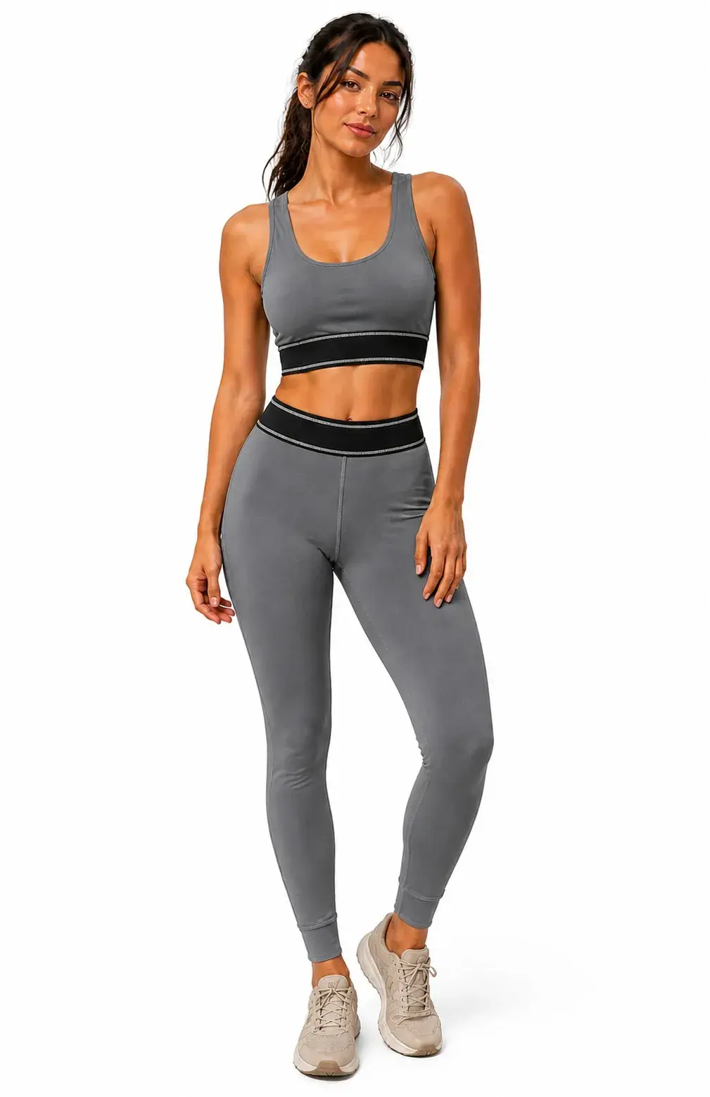 Legging Recortes Cós Elástico - Cinza