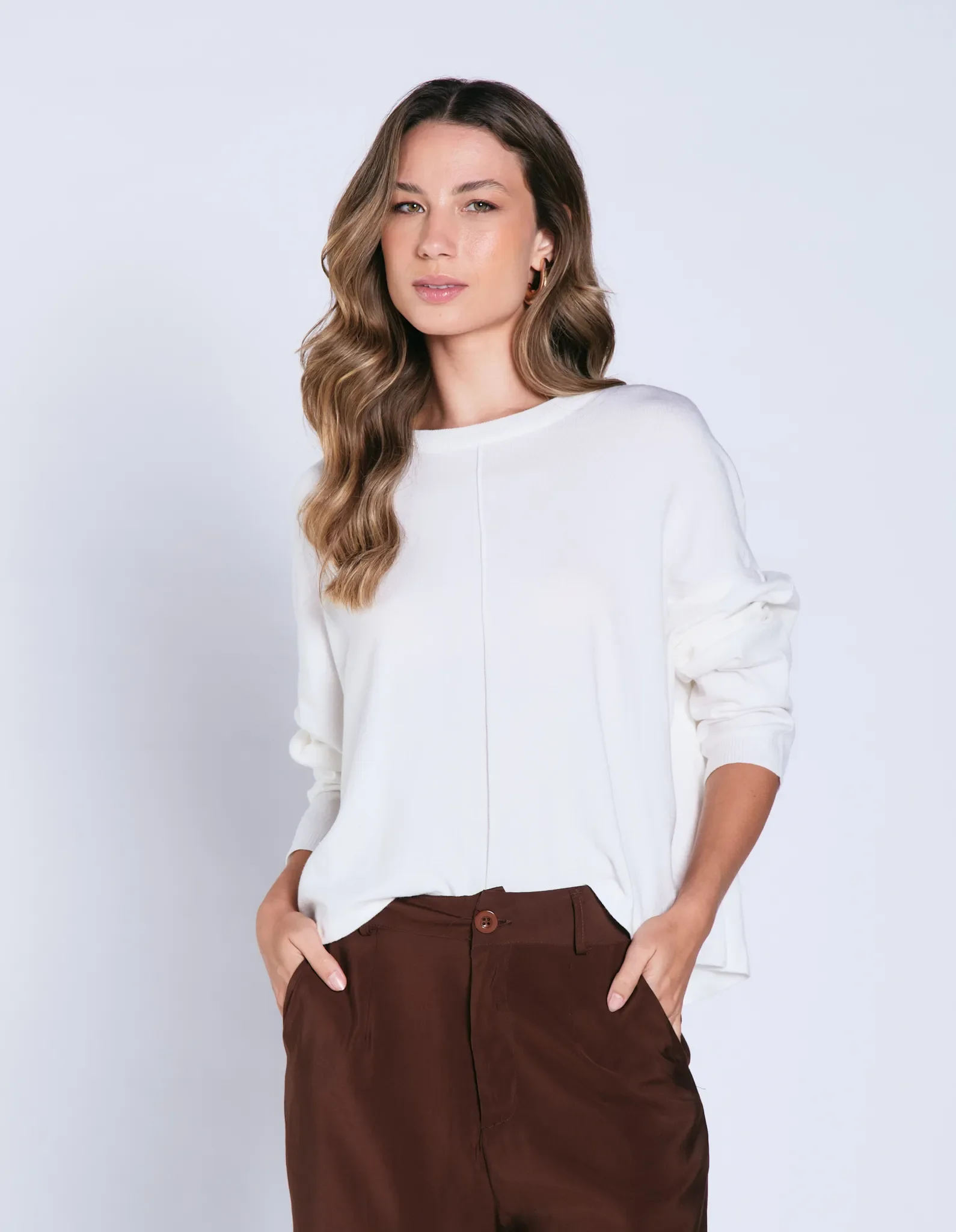 Blusa Manga Longa Decote Canoa - Off White — imagem 1
