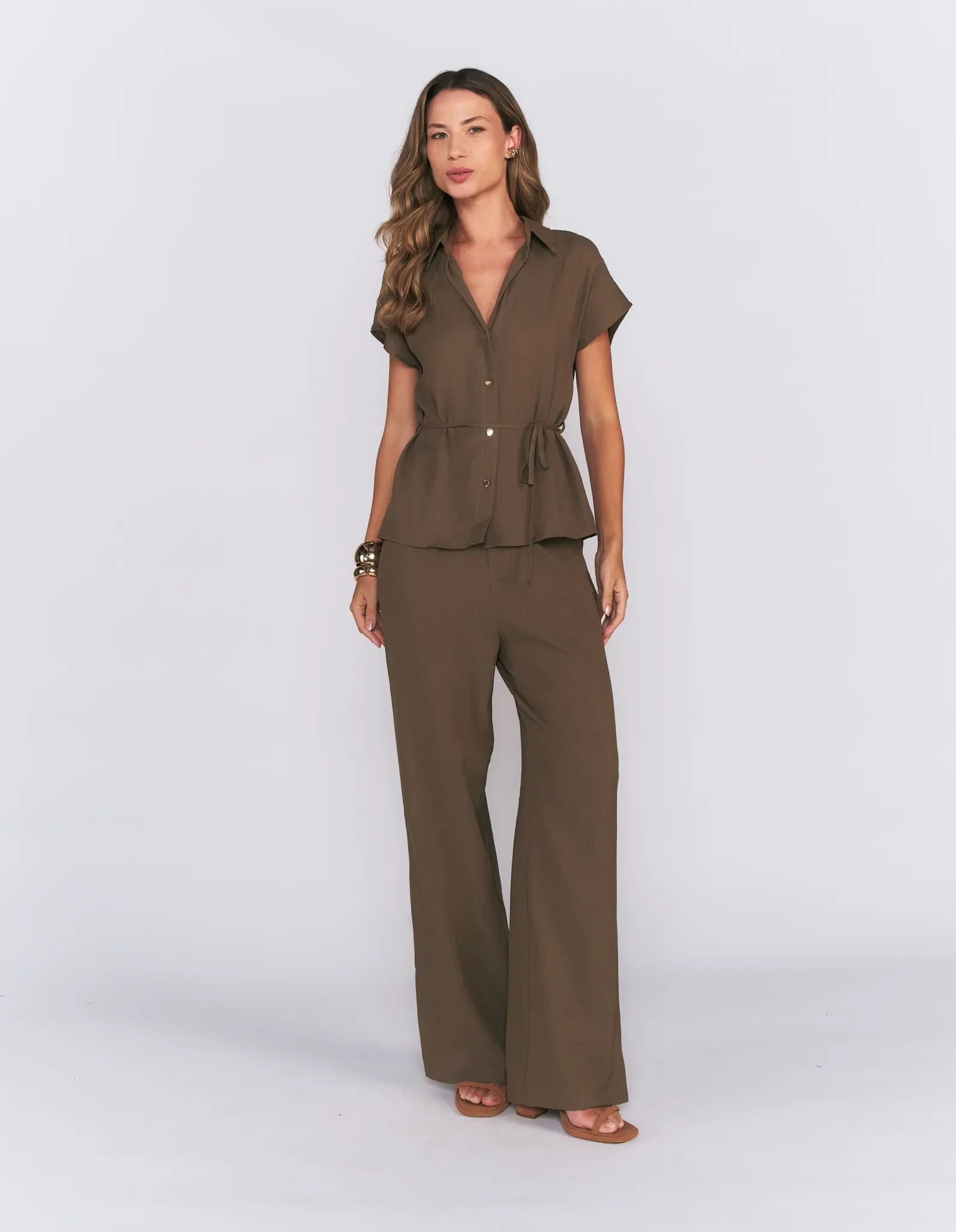 Calça Pantalona Elástico - Verde Militar — imagem 1