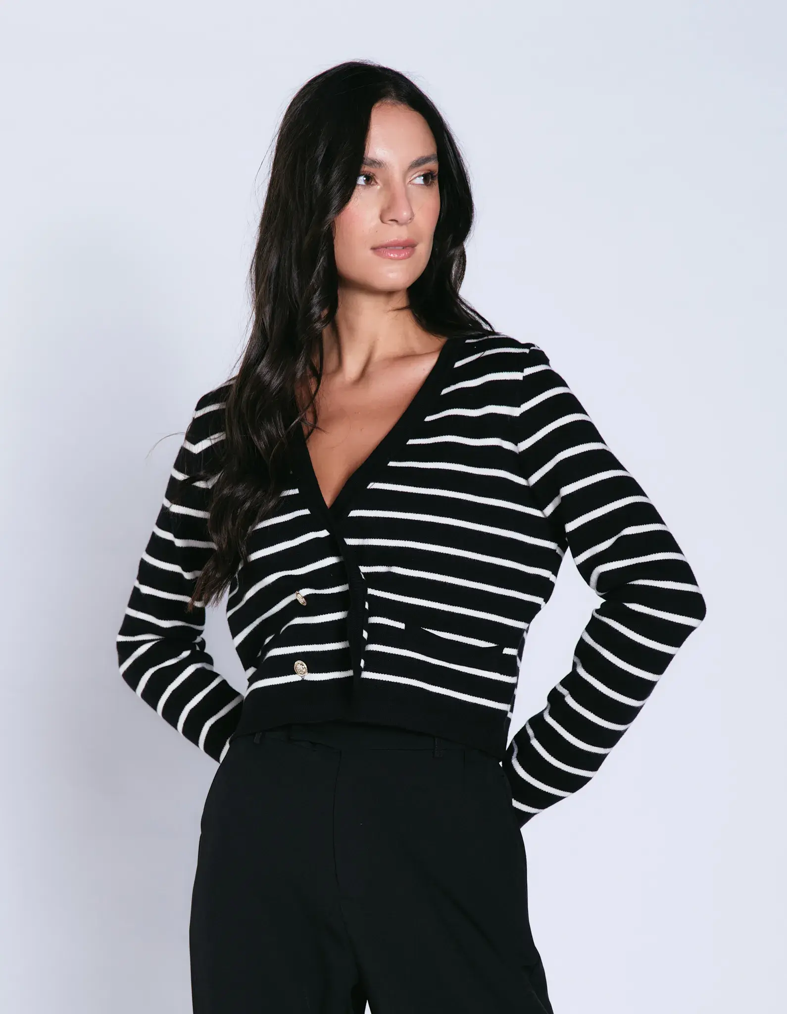 Cardigan Listras Transpassado - Preto