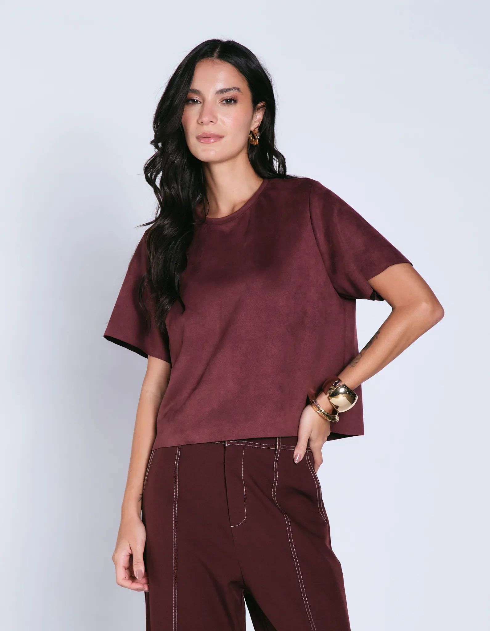 Blusa Manga Curta Suede - Vinho — imagem 1