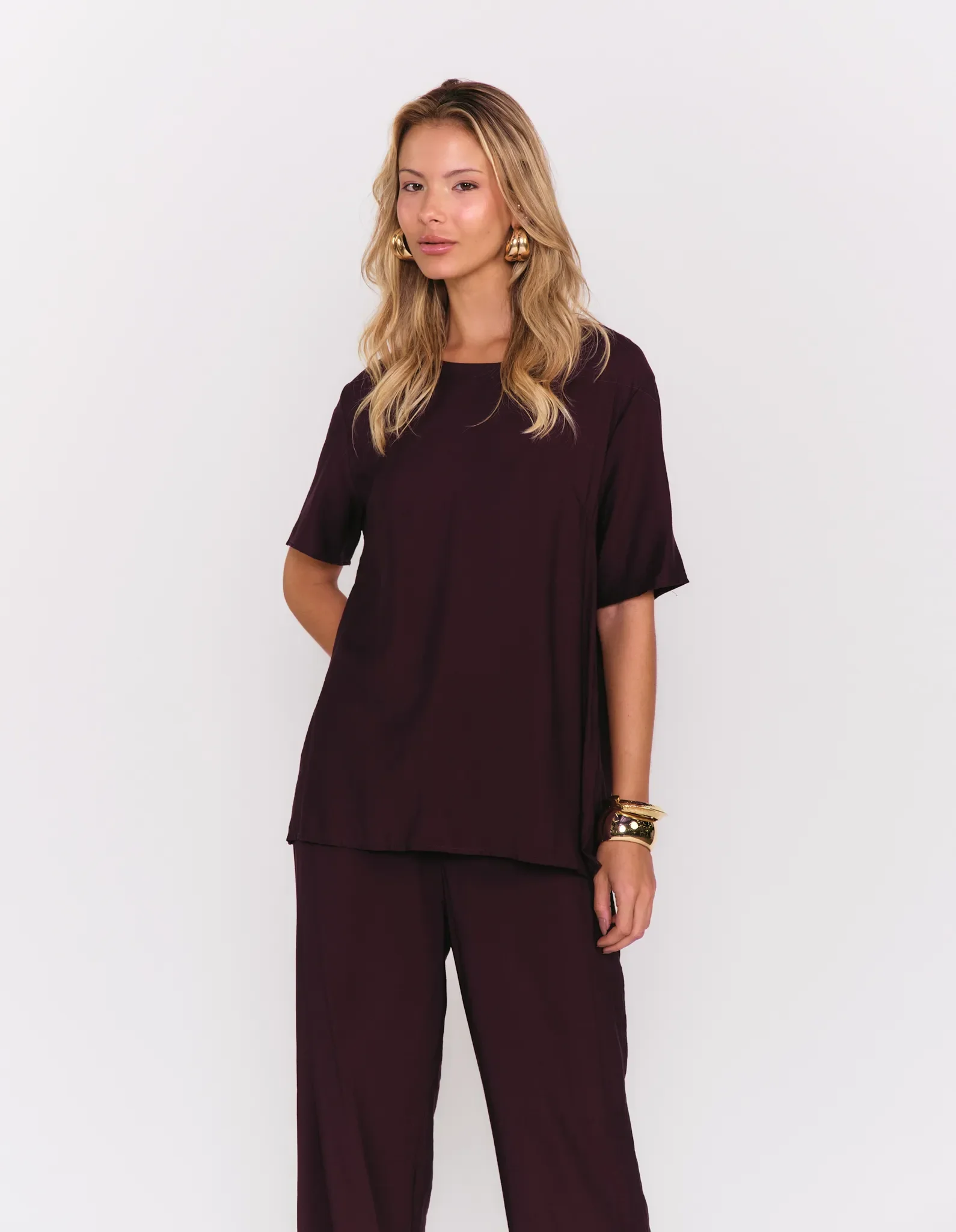 Blusa Manga Curta Ampla - Vinho — imagem 1