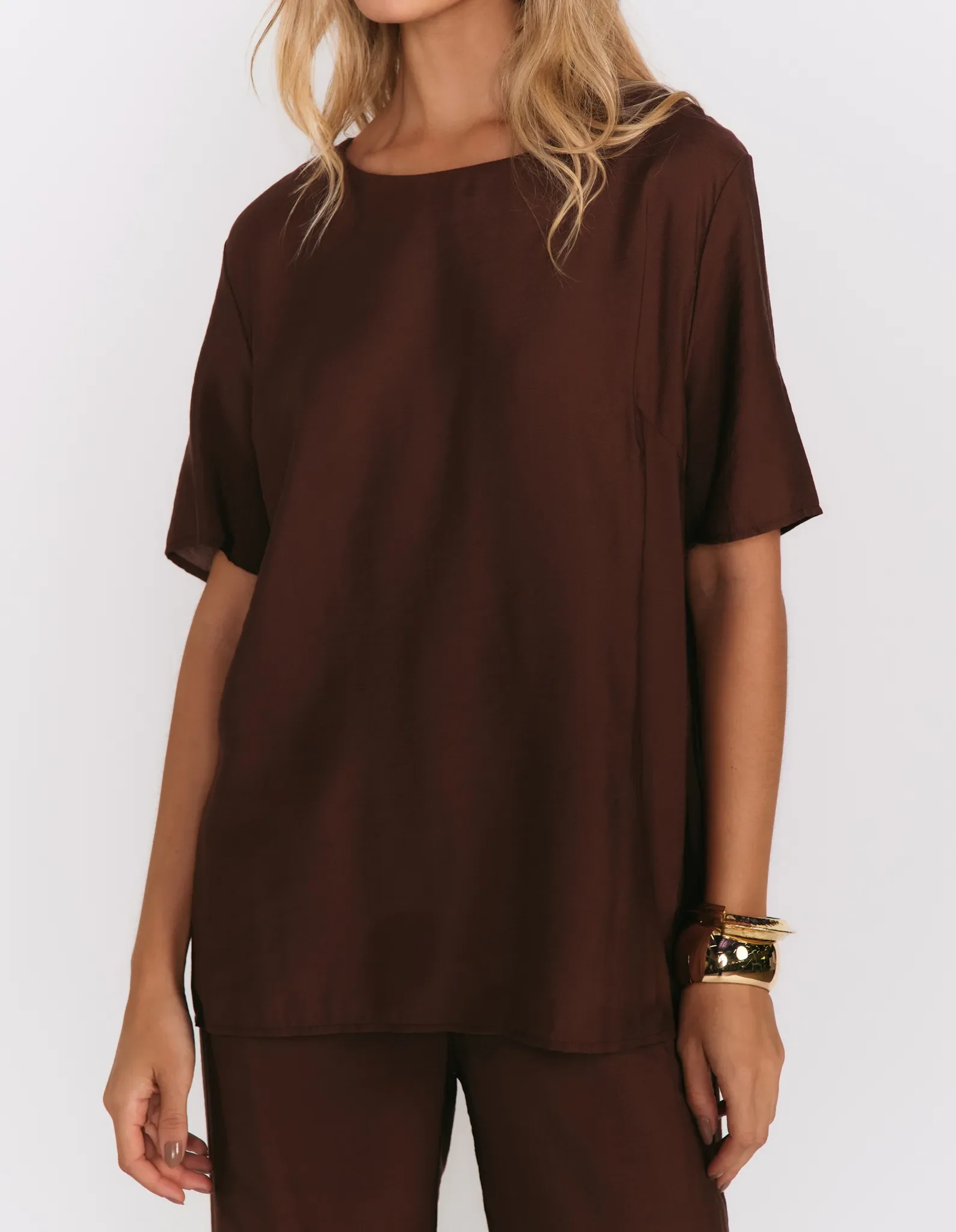 Blusa Manga Curta Ampla - Marrom — imagem 1