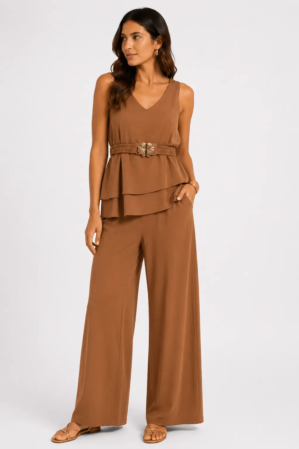 Blusa Alongada Barra Dupla - Bege