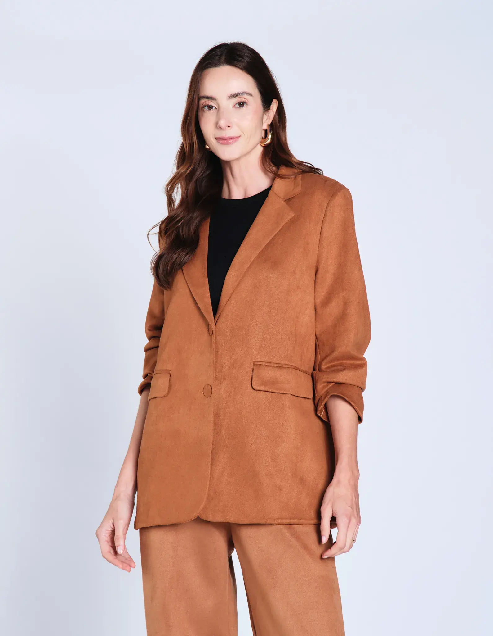Blazer Alongado Bolsos - Caramelo
