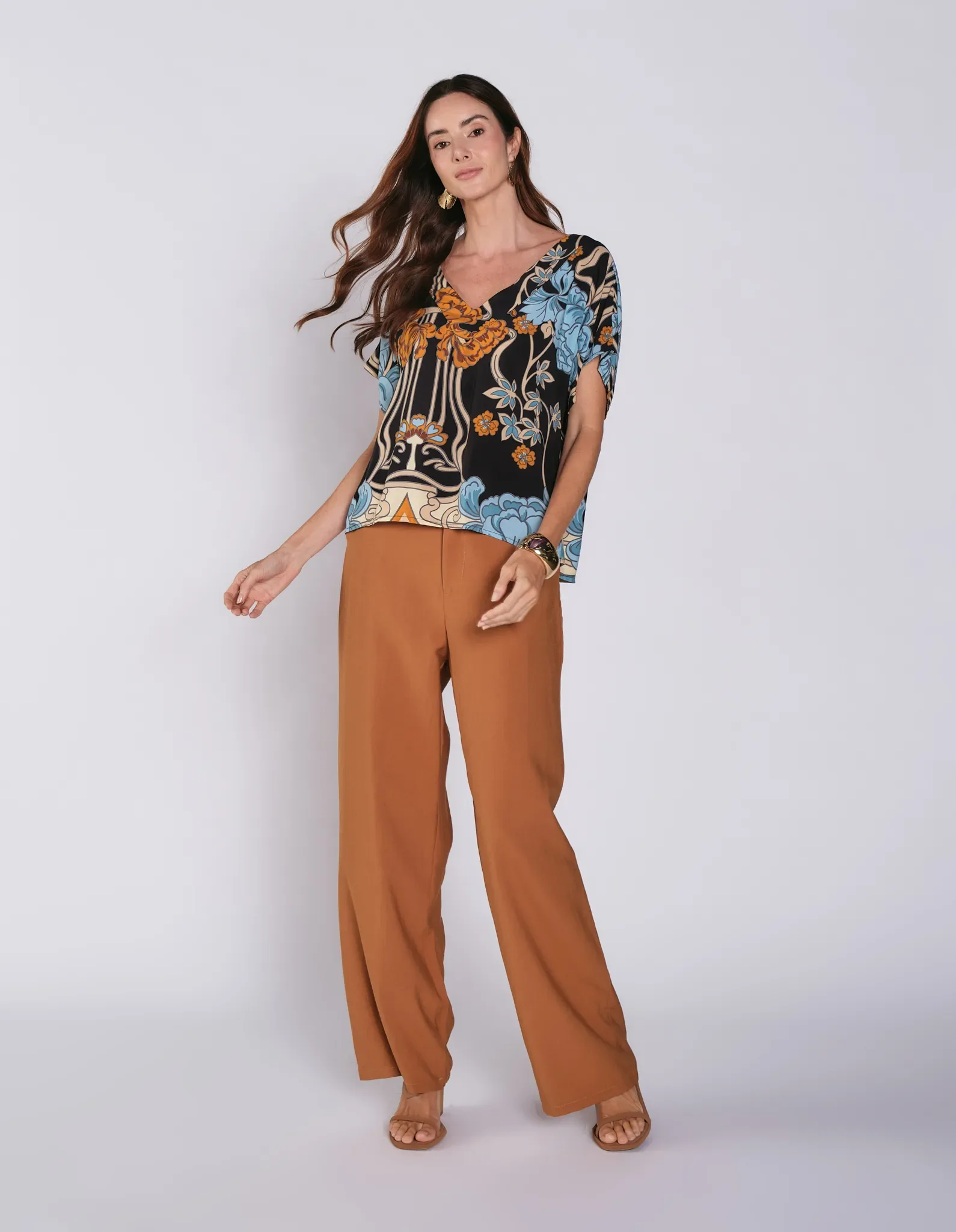 Calça Pantalona Alfaiataria - Caramelo — imagem 1