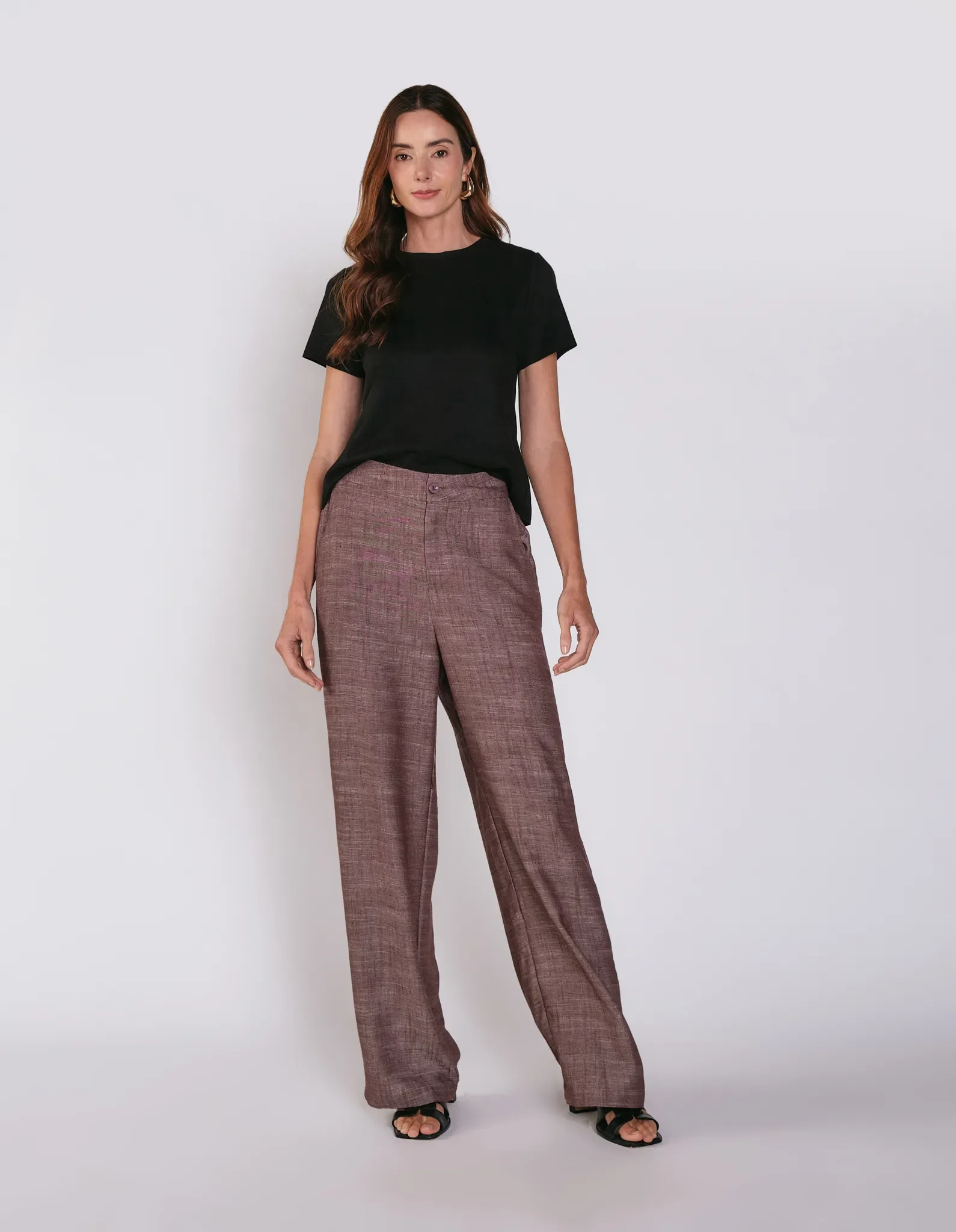Calça Pantalona Linho - Marrom — imagem 1