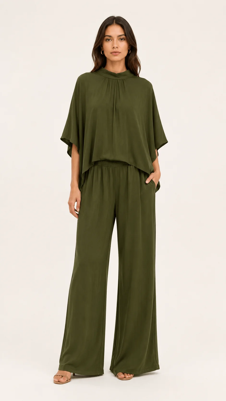 Calça Pantalona Elástico Bolsos - Verde — imagem 1