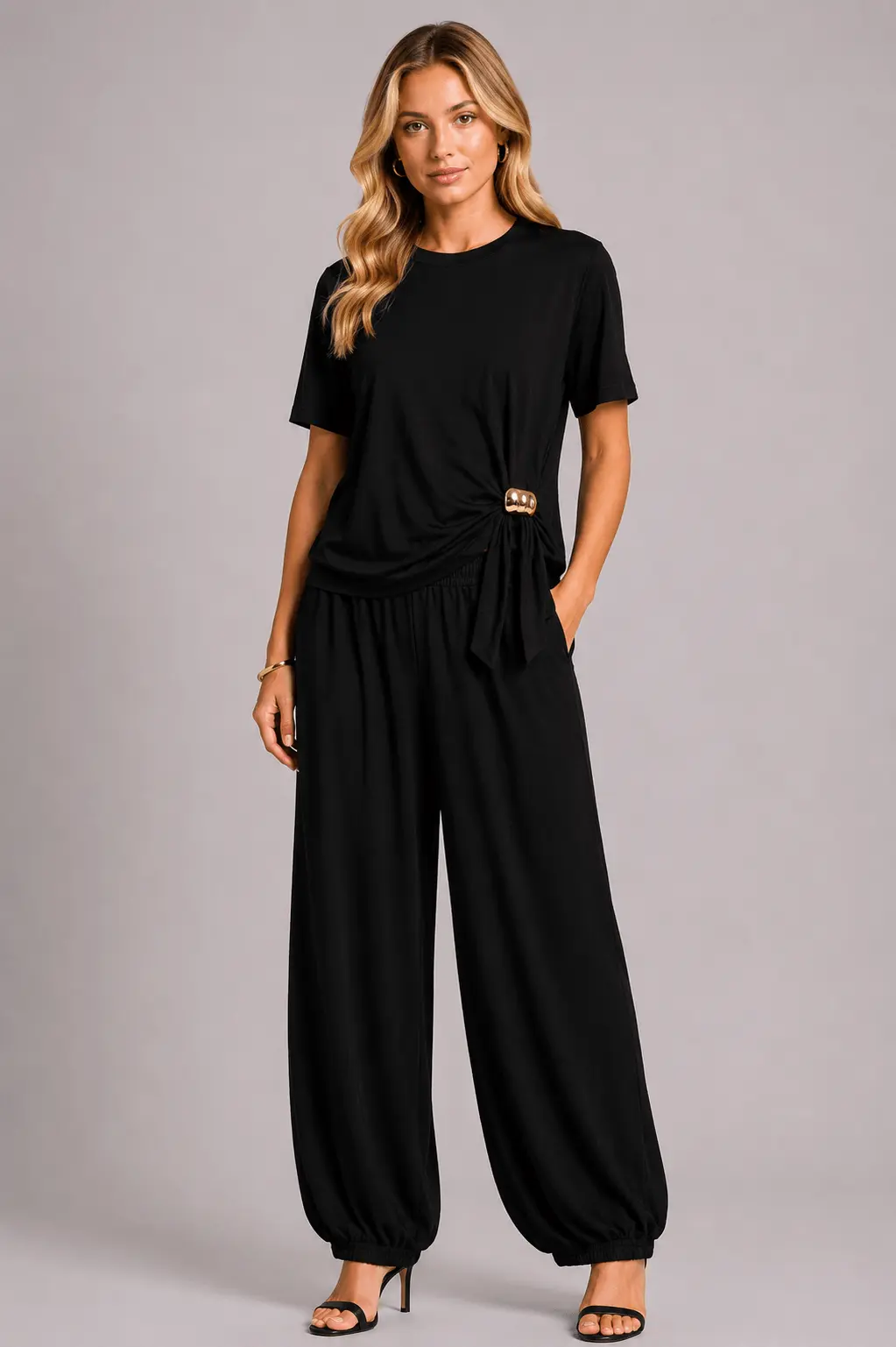 Calça Pantalona Cos Elástico - Preto