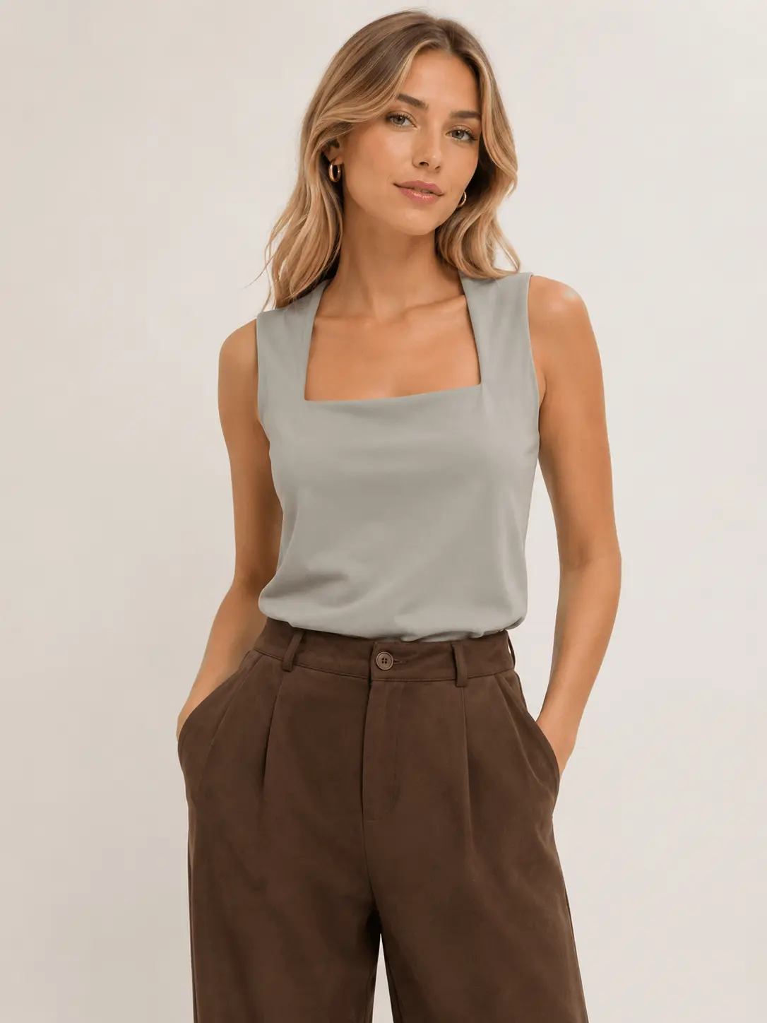 Camiseta Decote Quadrado - Cinza