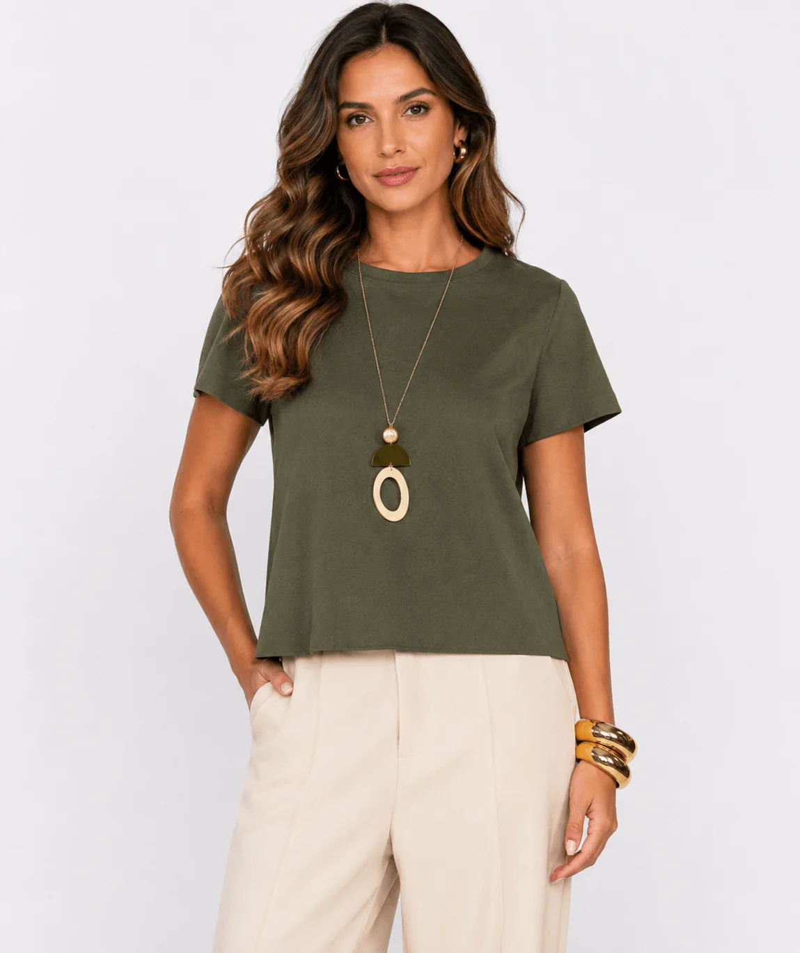 Blusa Manga Curta Suede - Verde