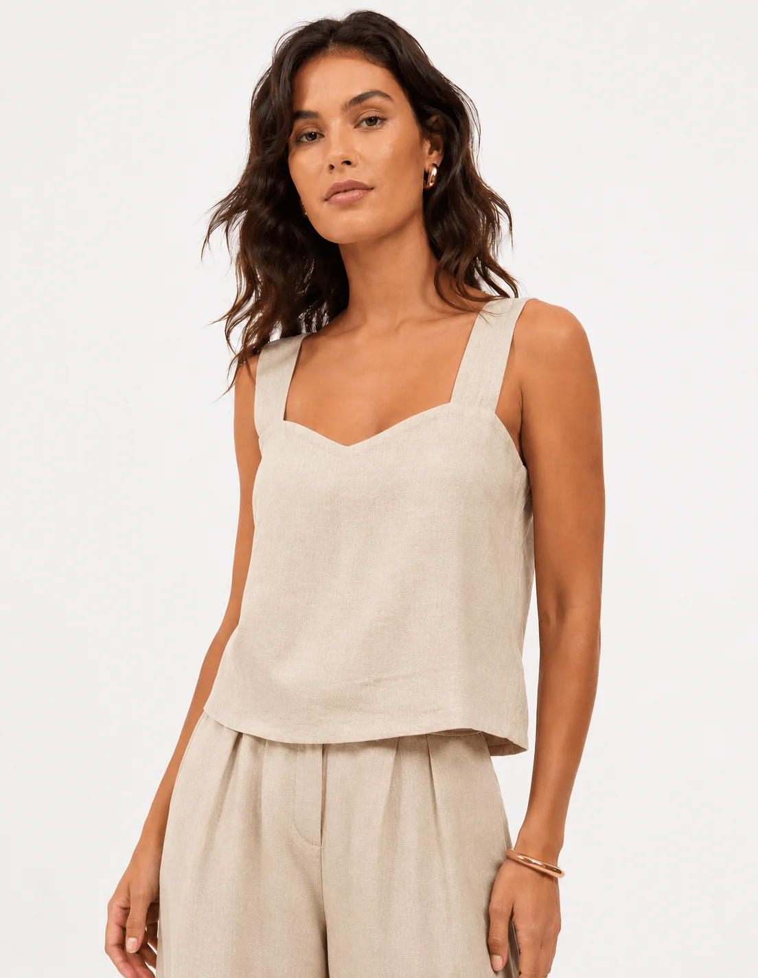 Blusa Alça Larga Decote Quadrado - Bege