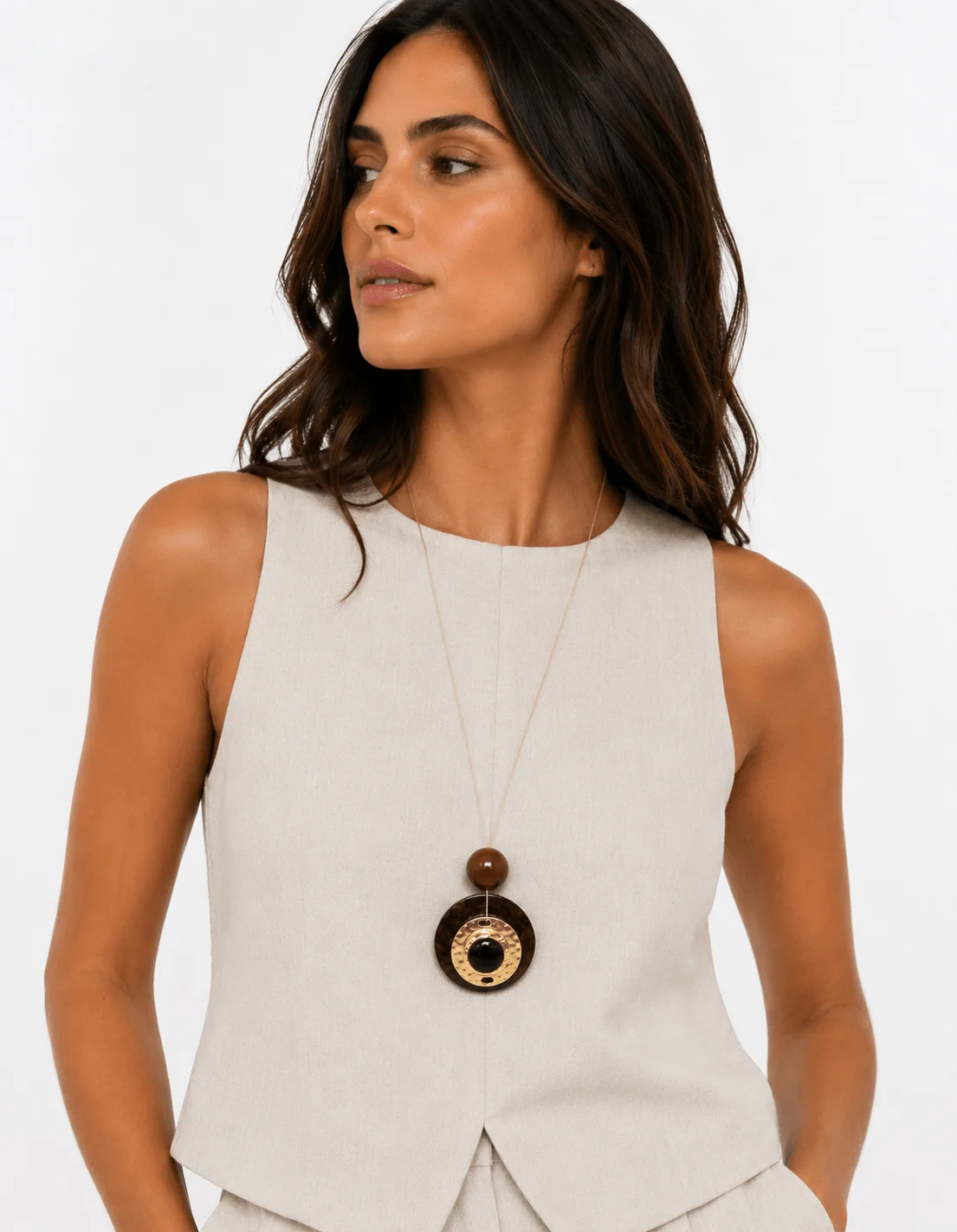 Colar Longo Resina Com Metal - Dourado