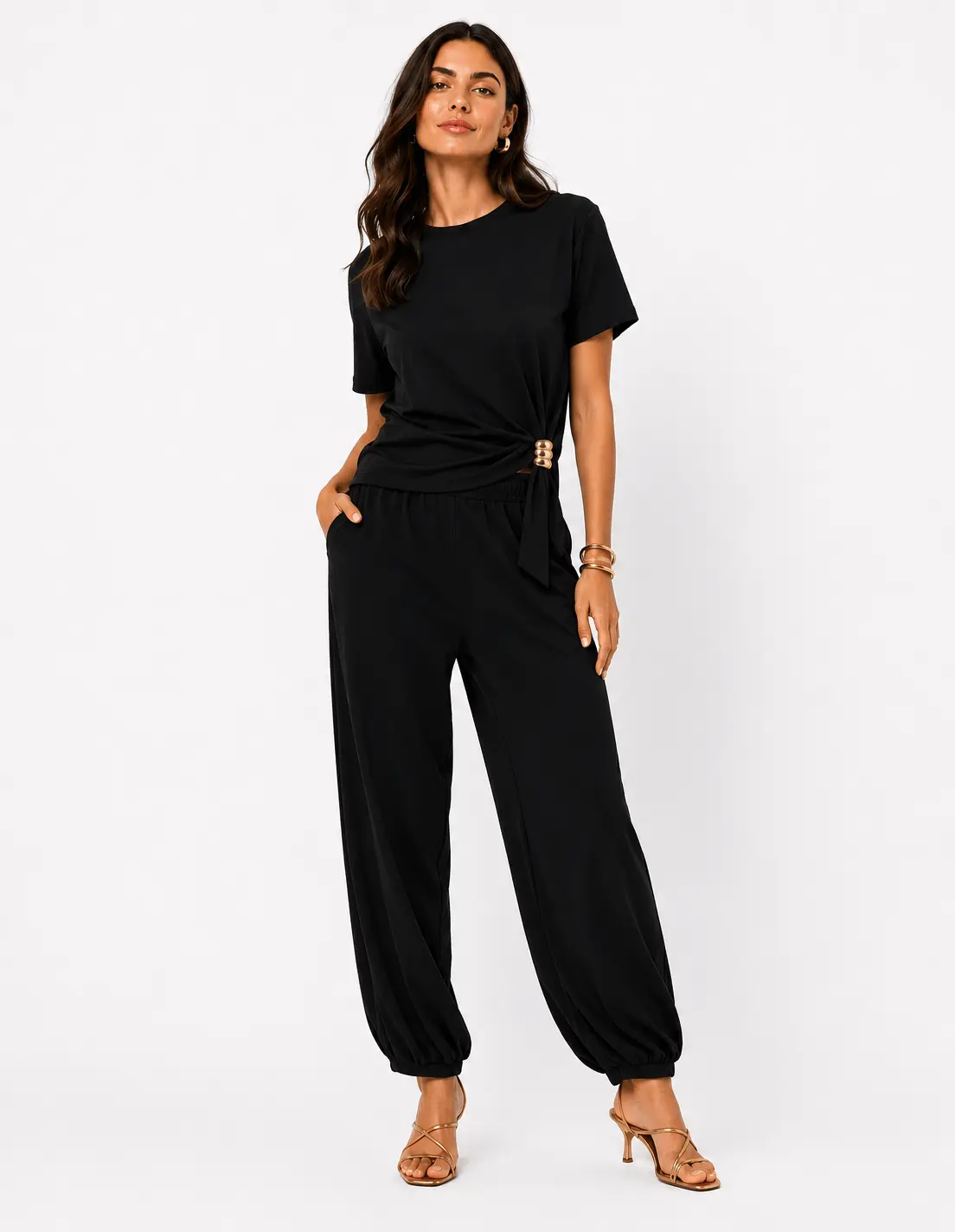 Calça Pantalona Cos Elástico - Preto
