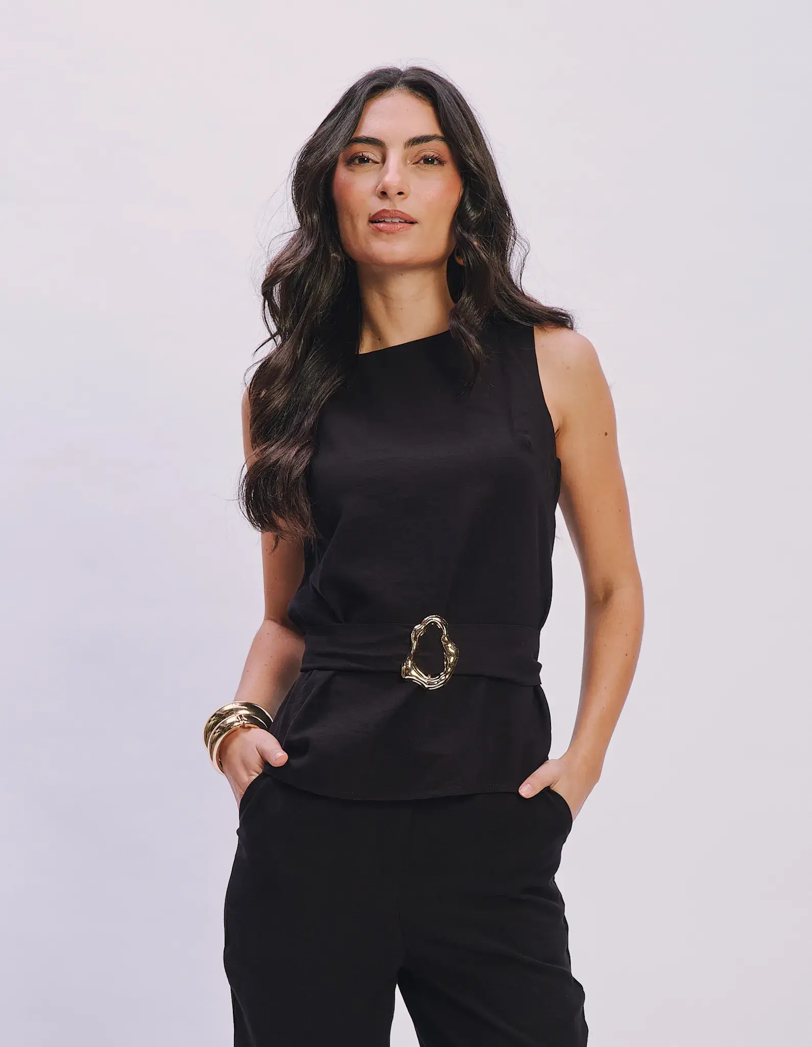 Blusa Alfaiataria Detalhe Botões - Preto