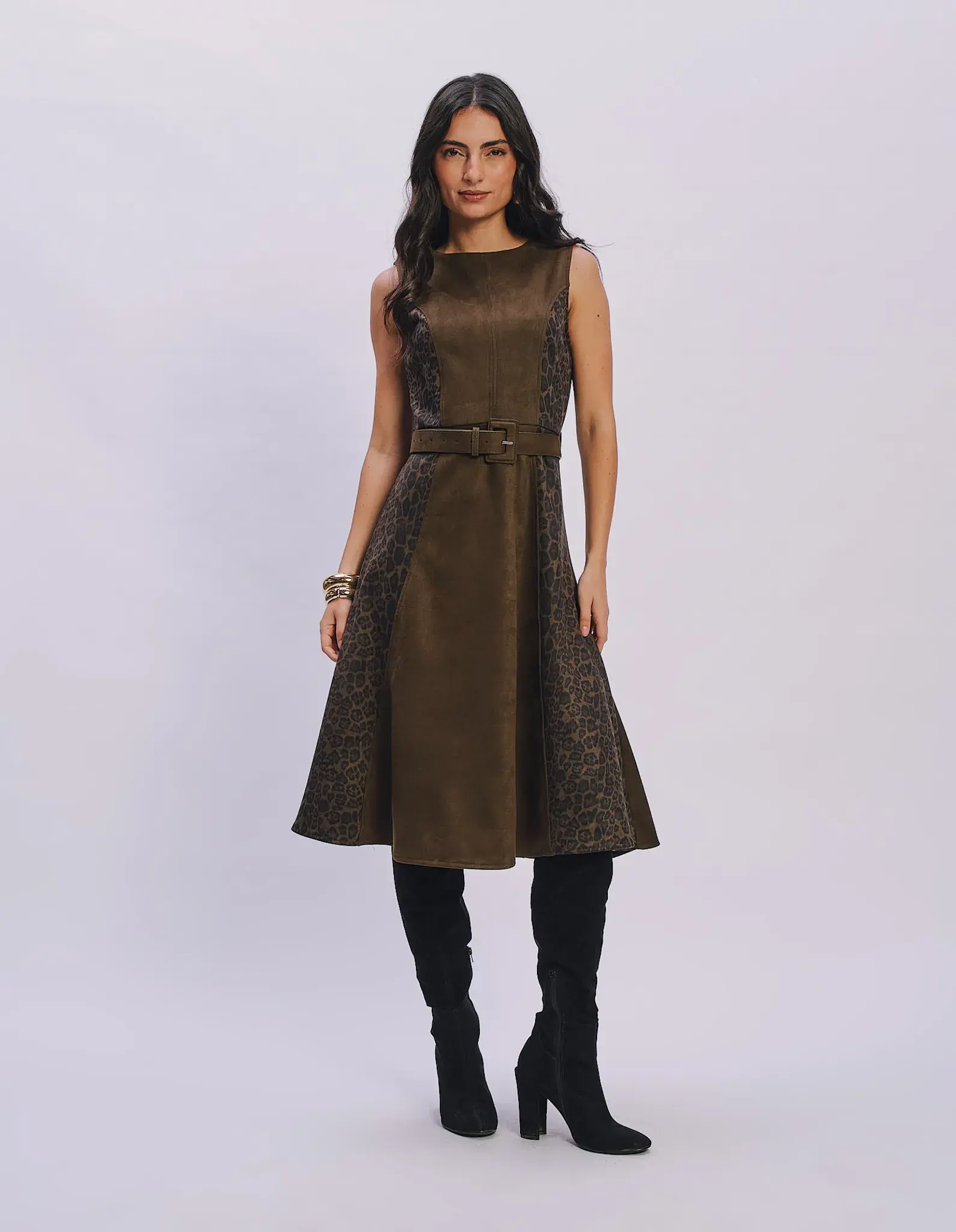 Vestido Midi Suede Com Cinto - Verde