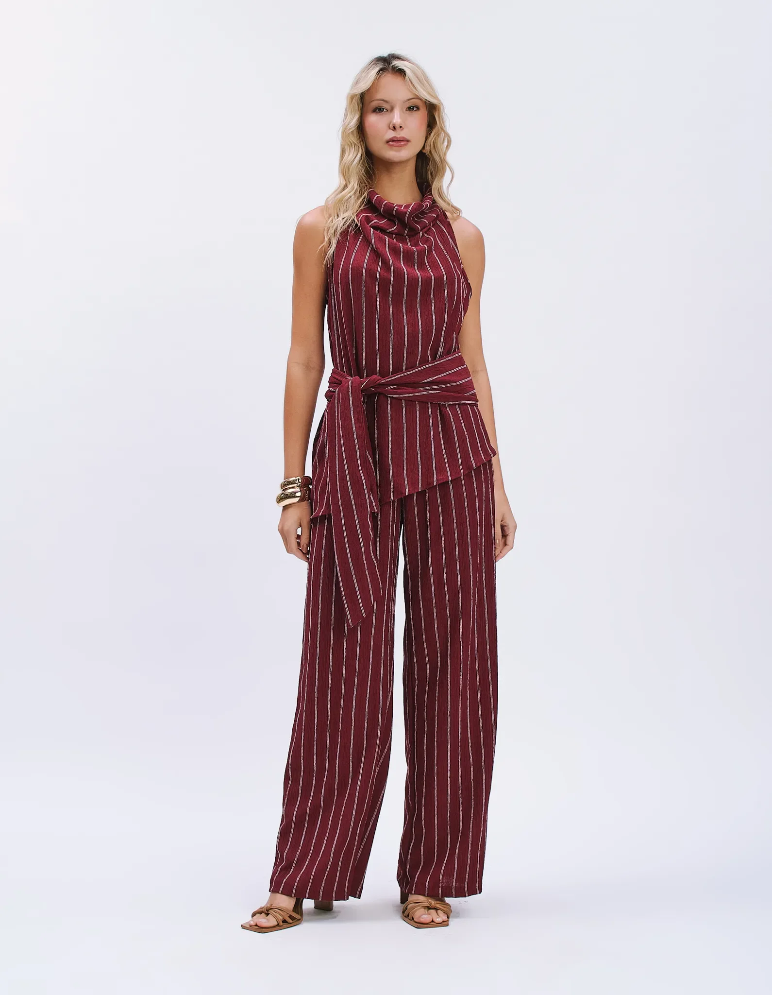 Calça Pantalona Risca de Giz - Vinho — imagem 1