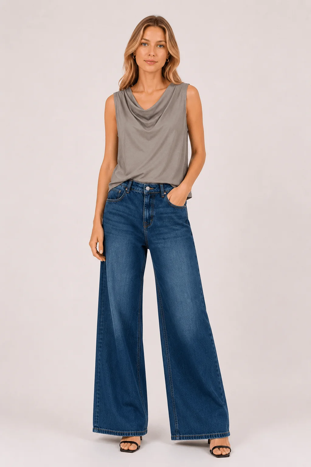 Blusa Malha Gola Degage - Cinza — imagem 1