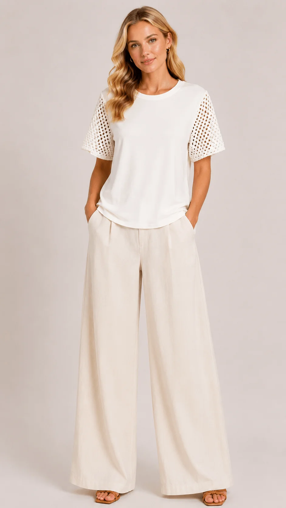 Blusa Manga Curta Crochê - Off White — imagem 1