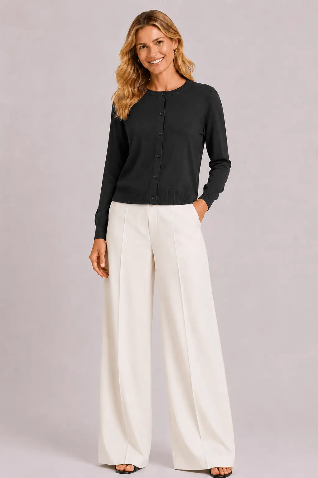 Cardigan Botões Com Sobreposição - Preto
