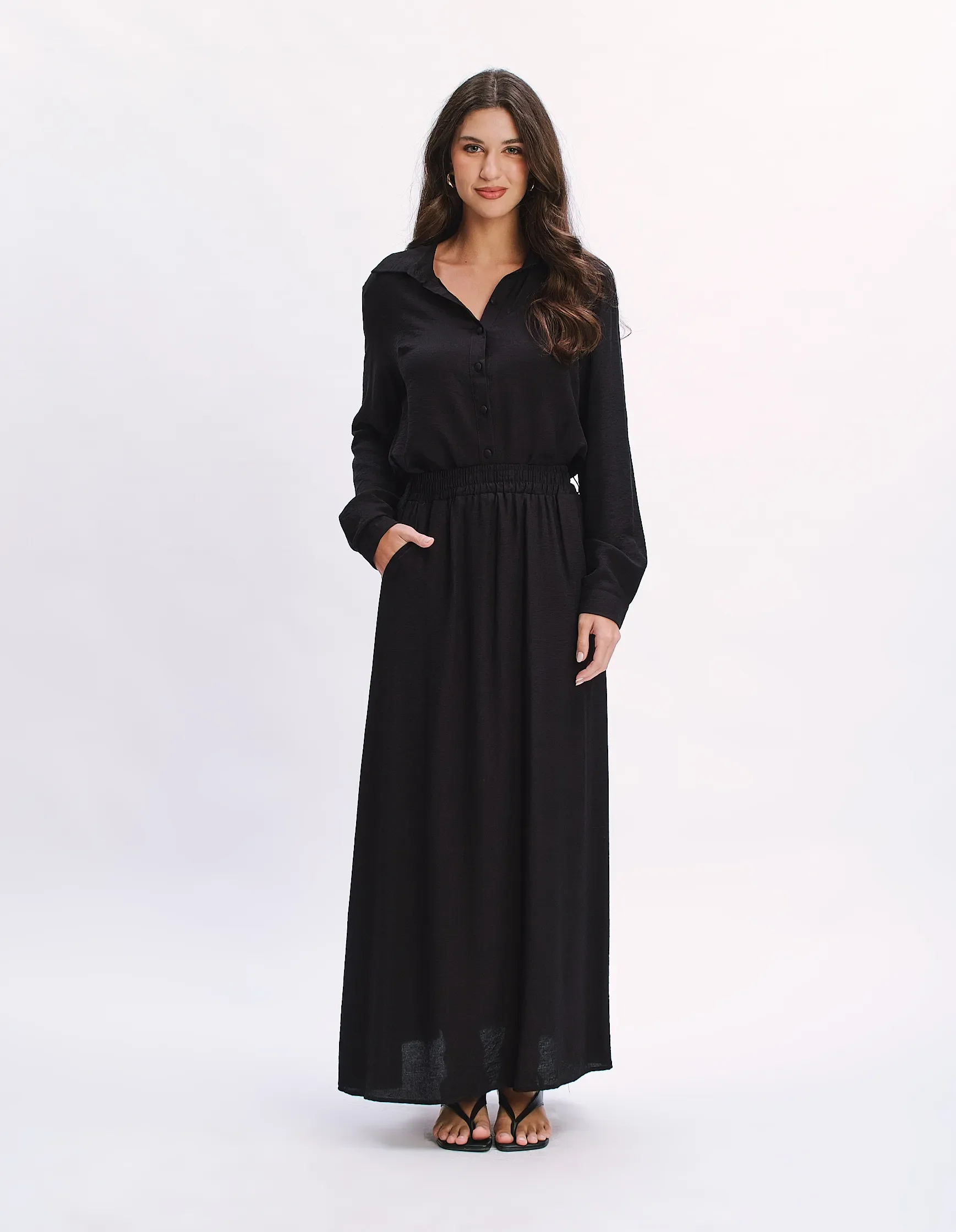 Blusa Manga Longa Botões - Preto — imagem 1