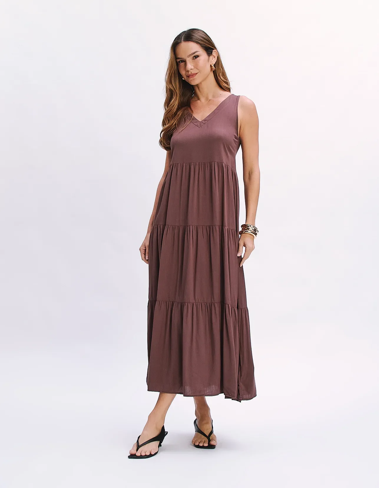 Vestido Longo Marias - Marrom — imagem 1