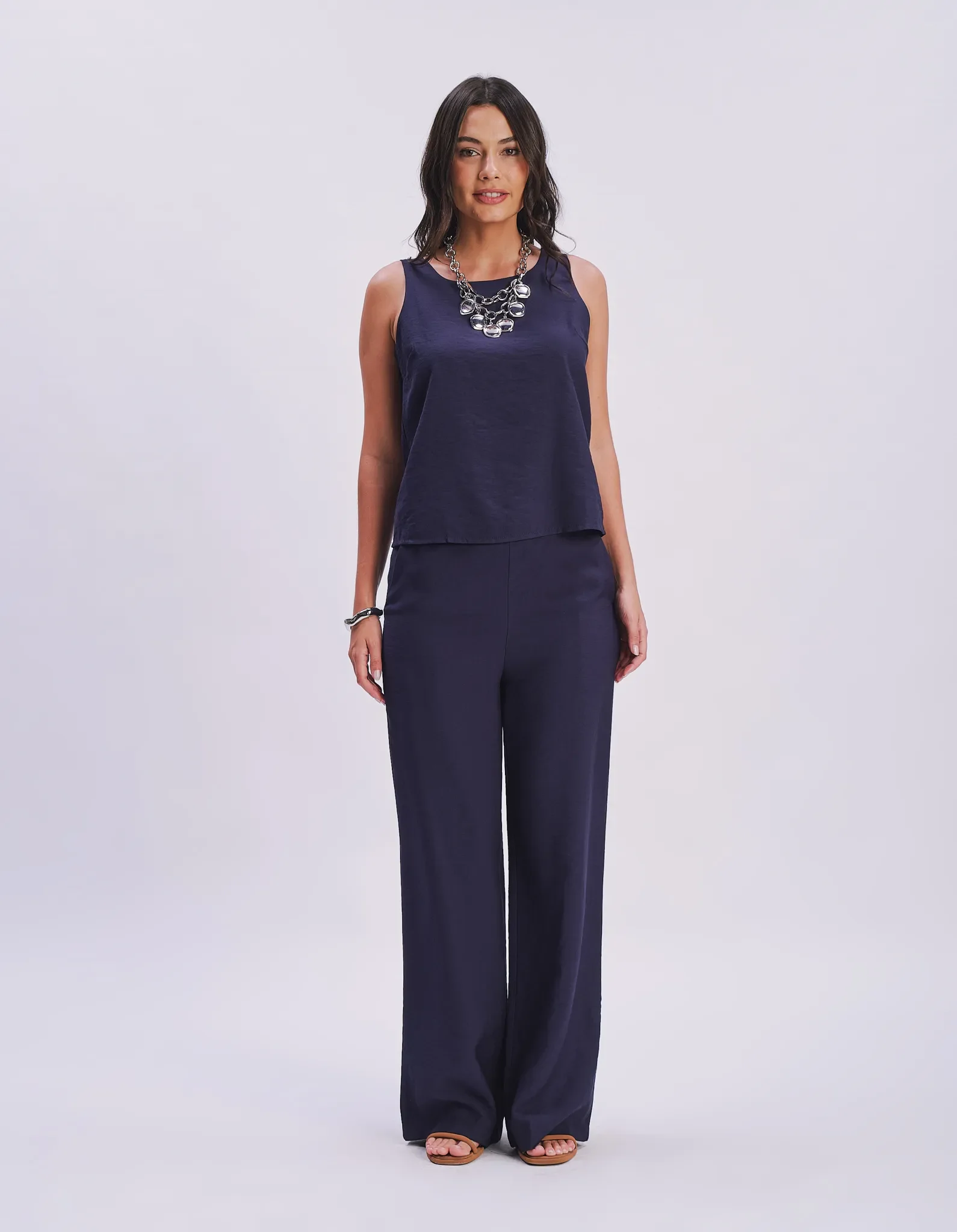 Calça Pantalona Com Faixa - Azul Marinho — imagem 1