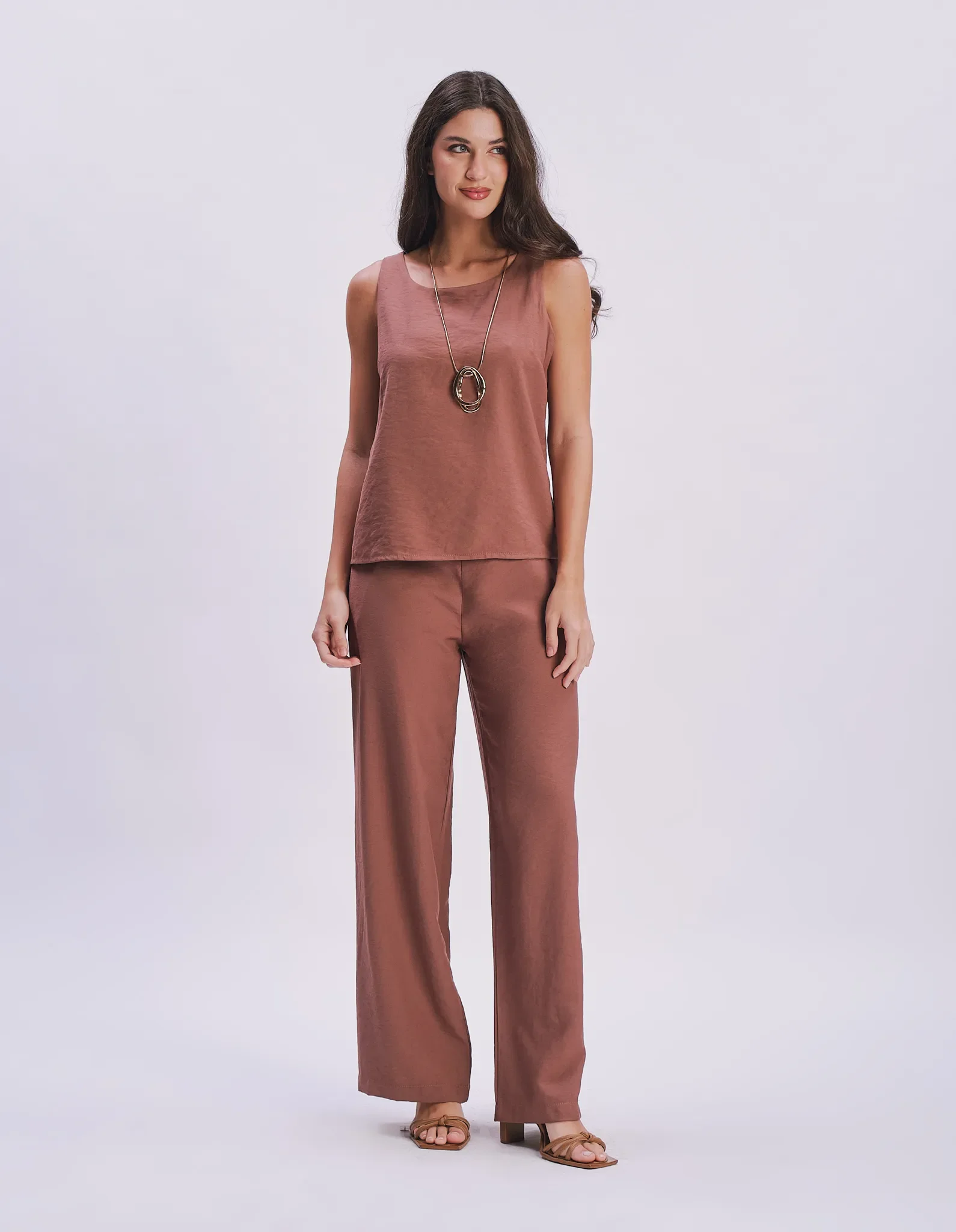 Calça Pantalona Com Faixa - Marrom Claro — imagem 1