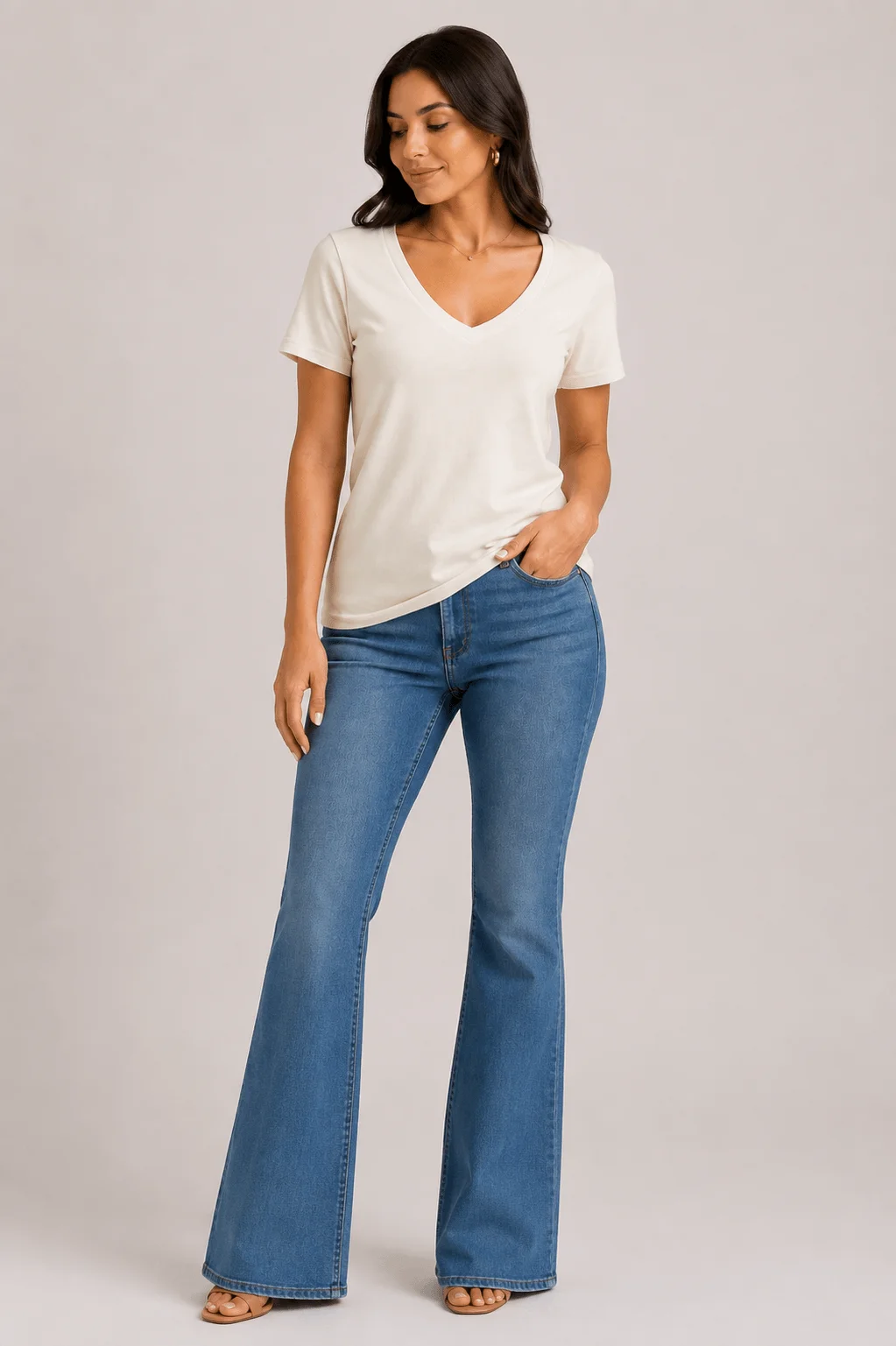 Blusa Básica Algodão Peruano Decote v - Off White — imagem 1