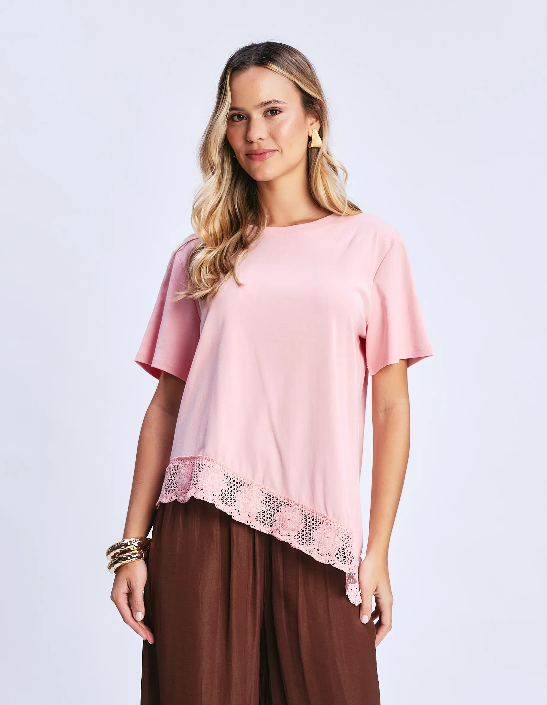 Blusa Detalhe Renda Assimétrica - Rosa — imagem 1