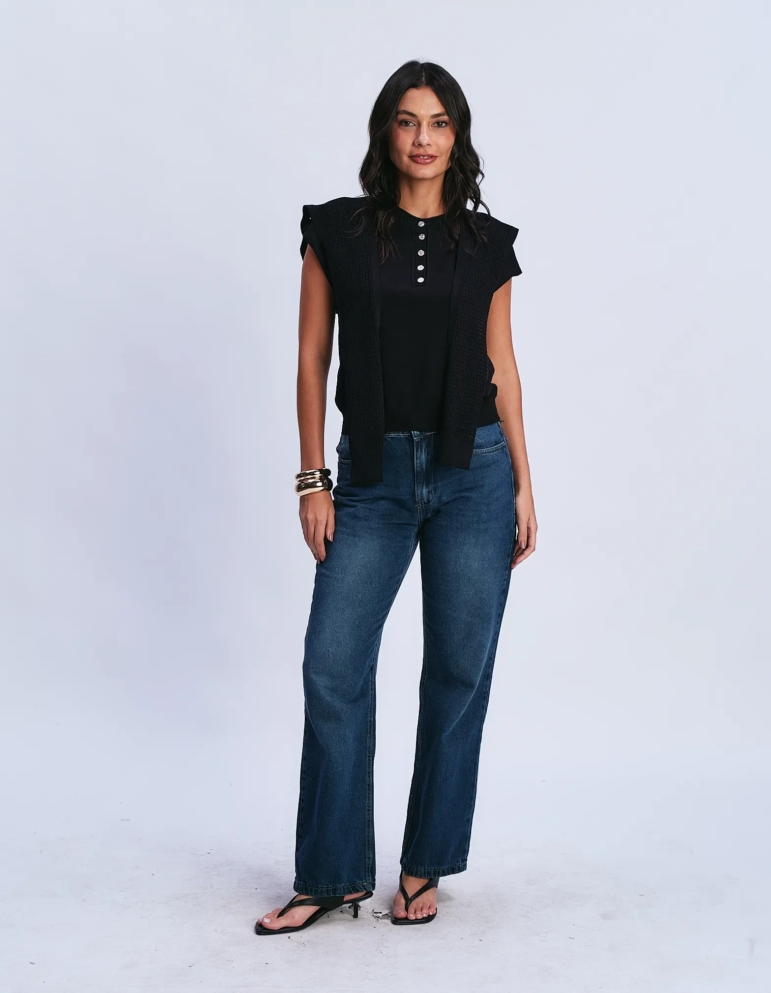 Blusa Tricot Gola Sobreposta - Preto — imagem 1