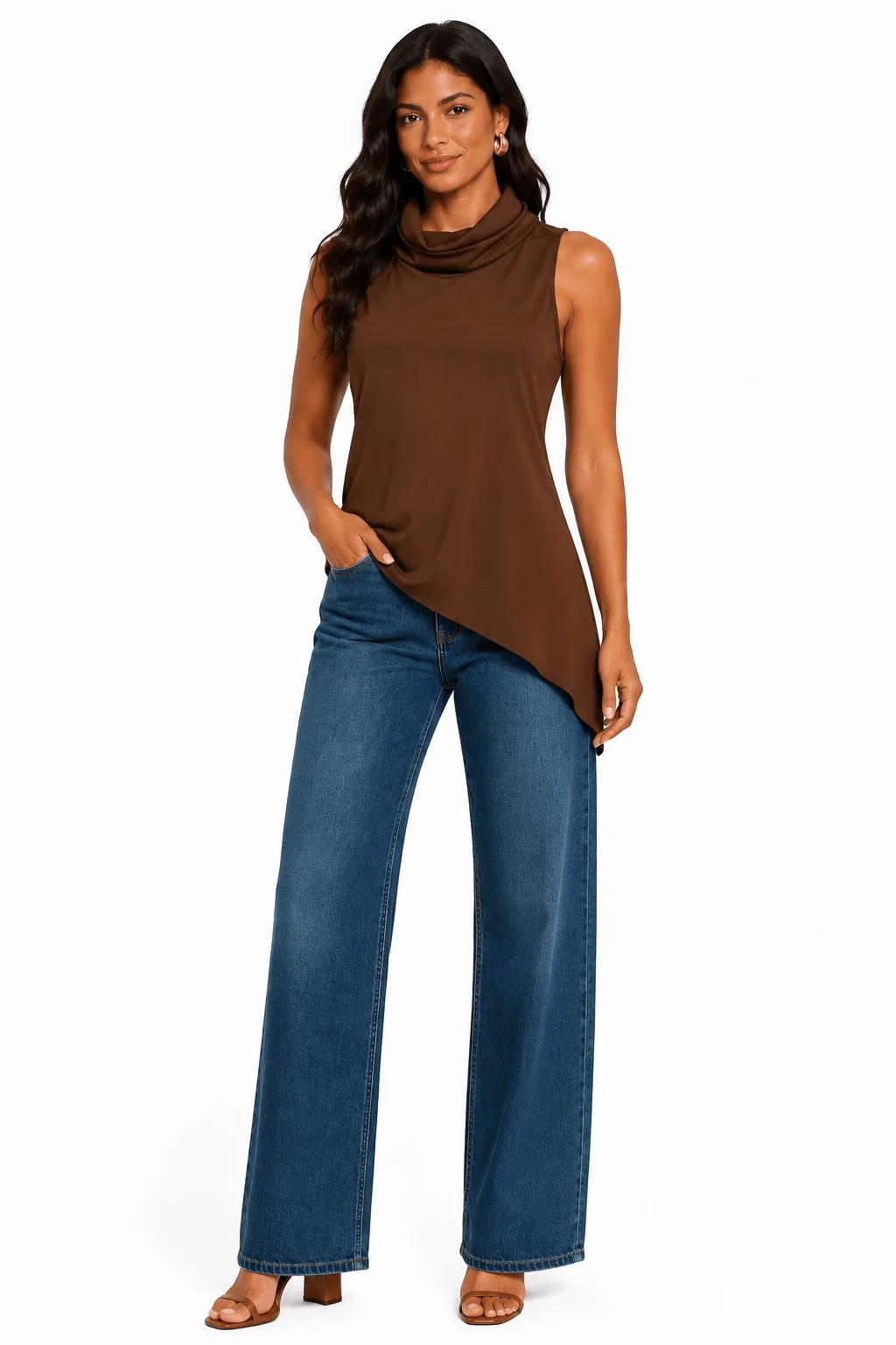 Blusa Gola Alta Assimétrica - Cafe — imagem 1