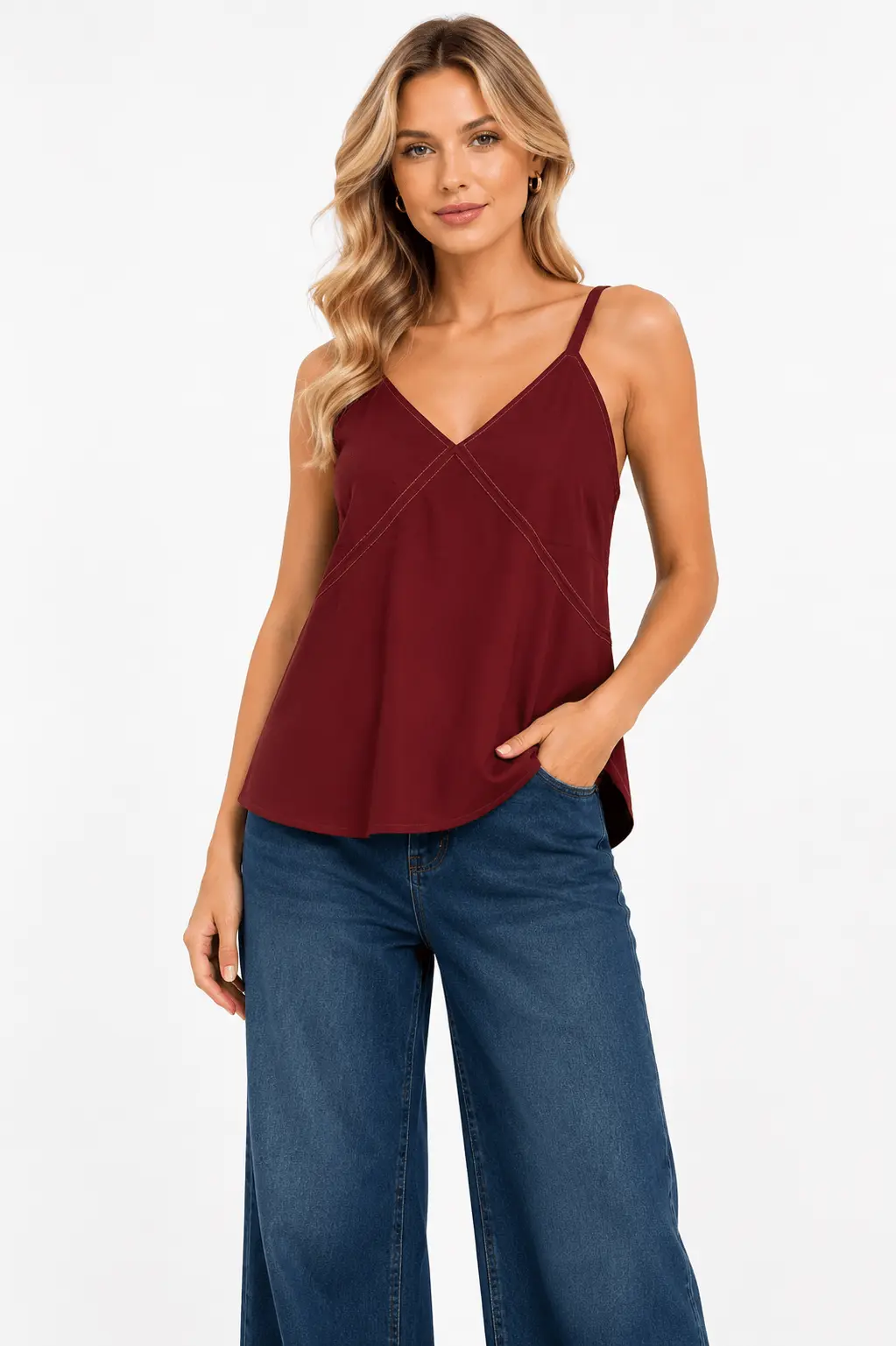 Blusa Alca Larga Pesponto Contrastante - Vinho