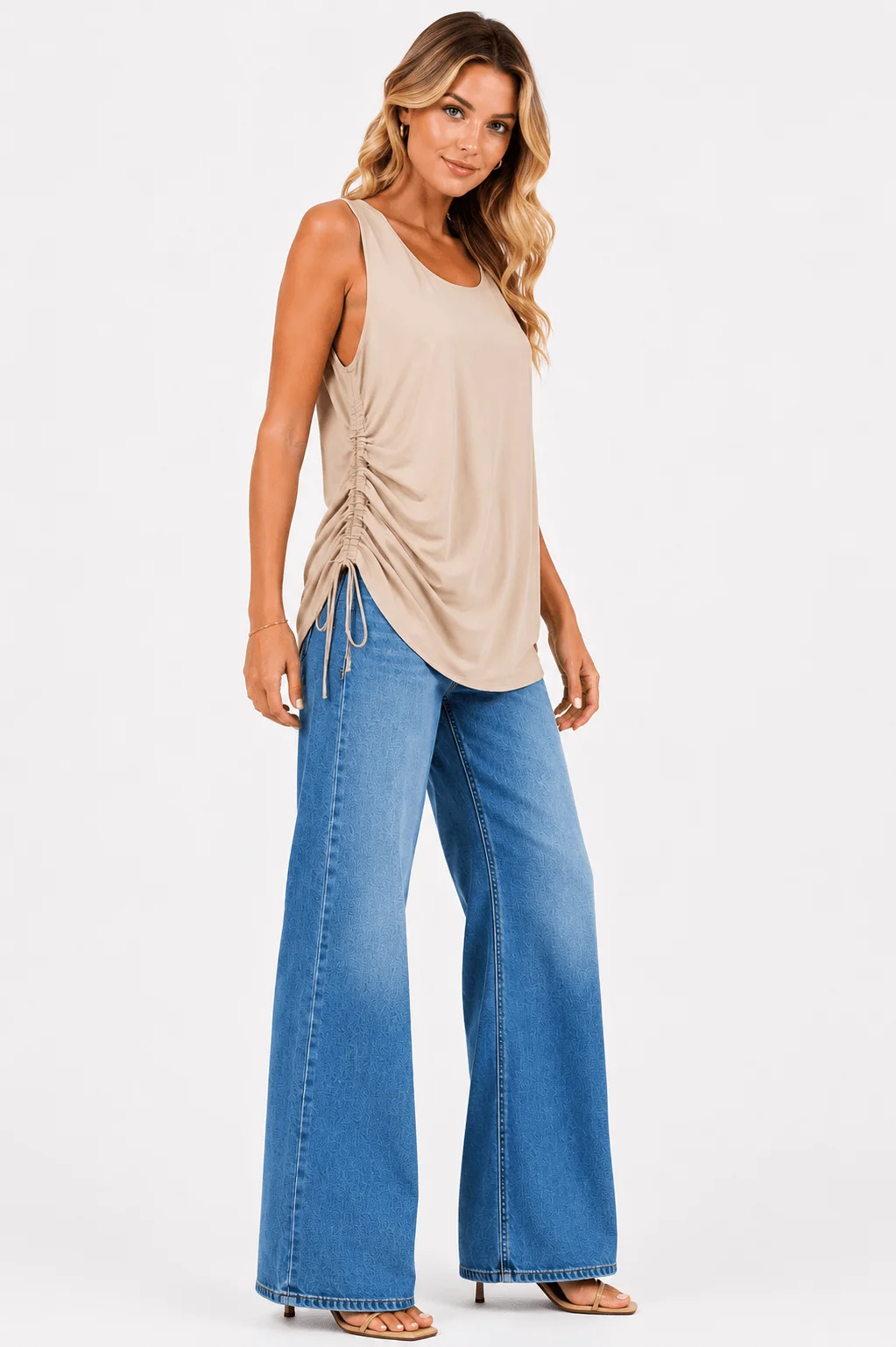 Blusa Alongada Detalhe Lateral - Bege — imagem 1