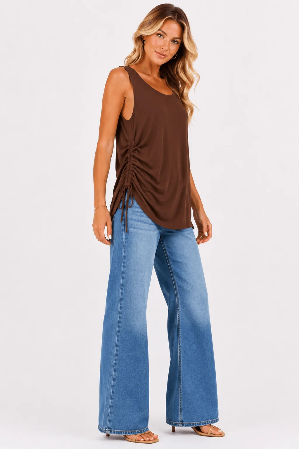 Blusa Alongada Detalhe Lateral - Marrom — imagem 1