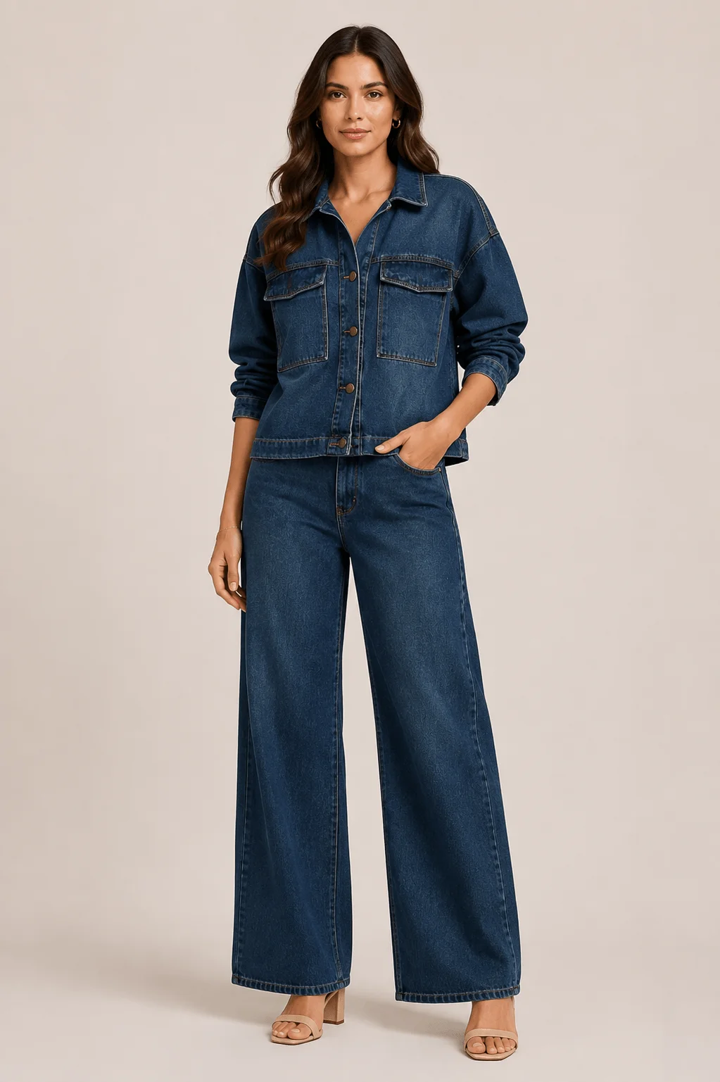 Jaqueta Jeans Bolsos - Denim Medio — imagem 1