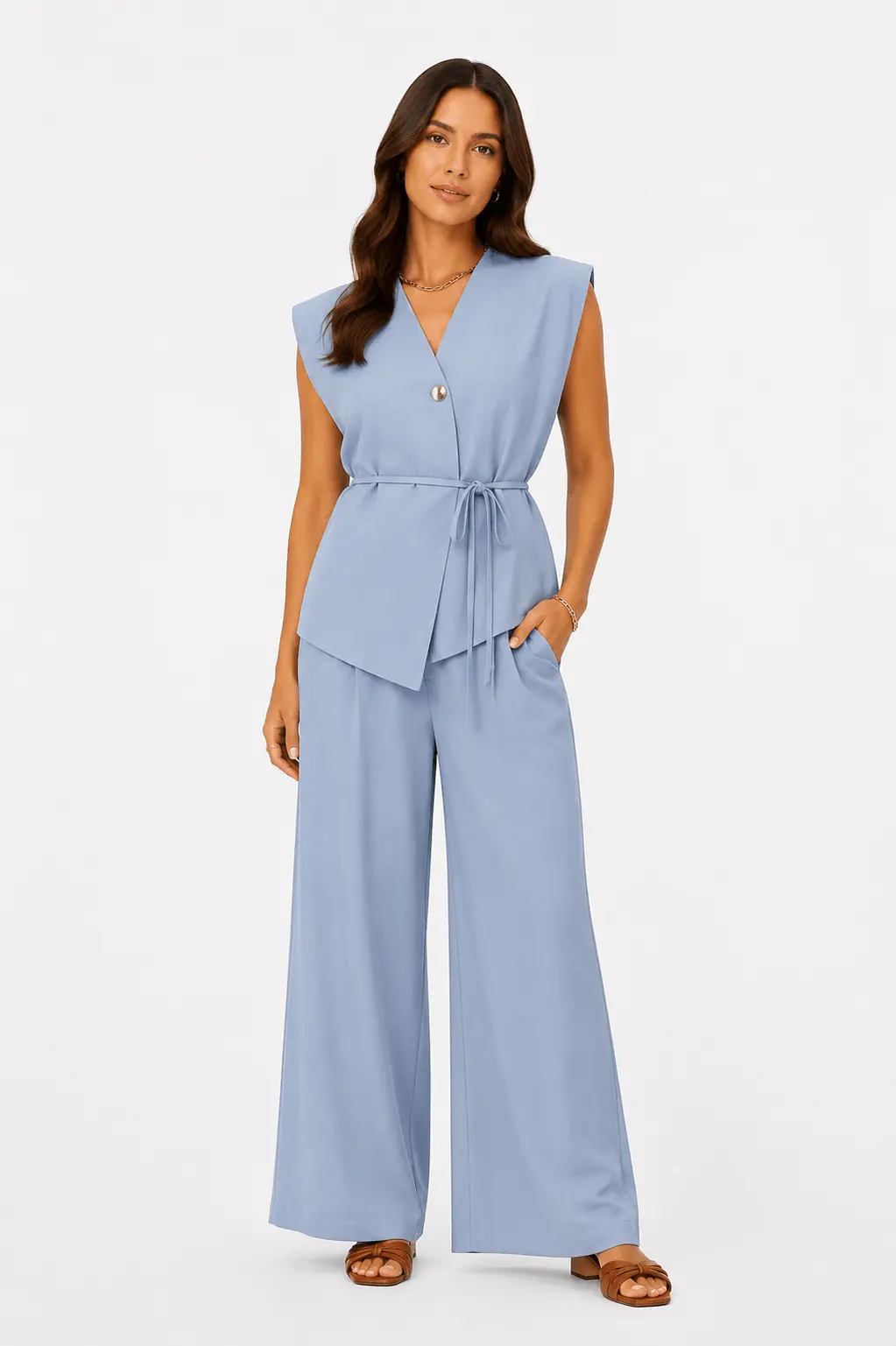 Blusa Alongada Alfaiataria Detalhe Botão - Azul