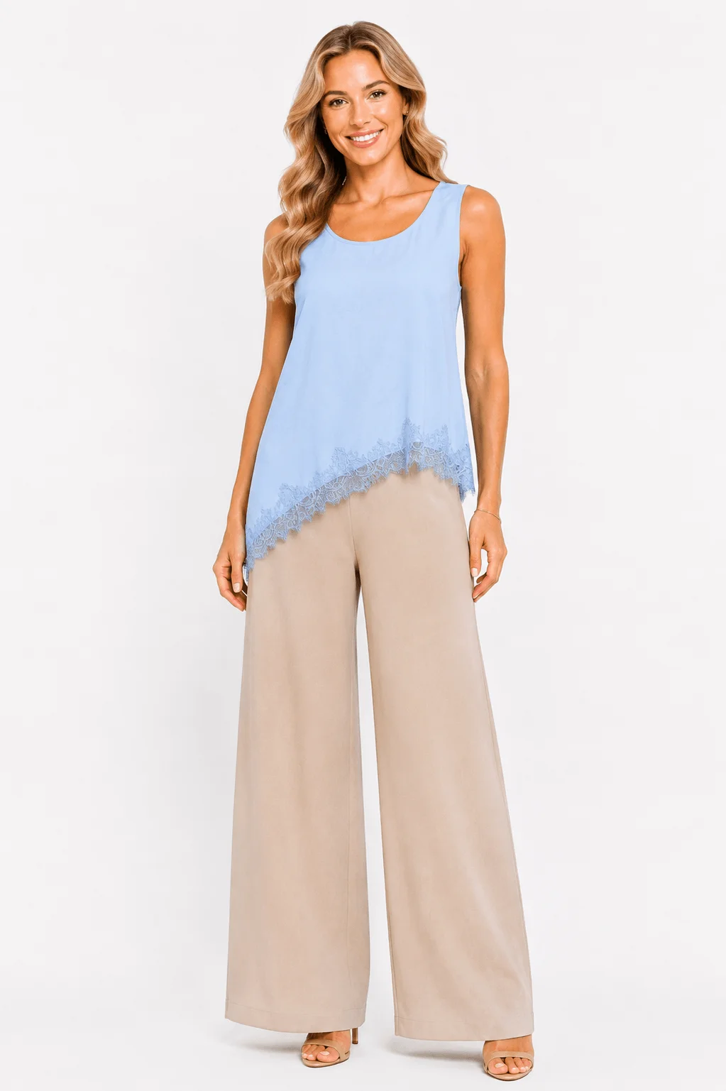 Blusa Assimétrica Detalhe Renda - Azul