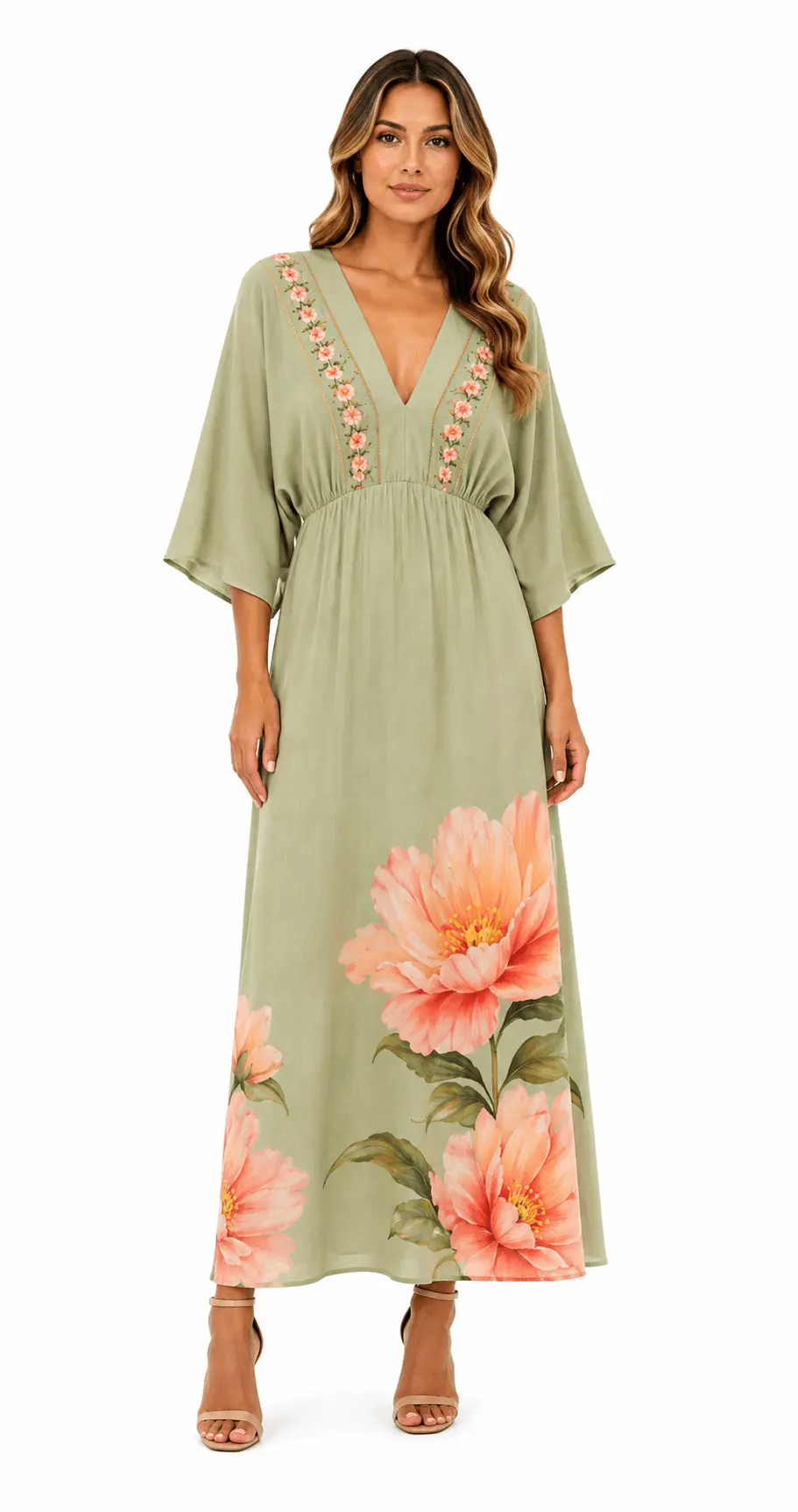 Vestido Moldura Estampado Floral Jardim - Verde