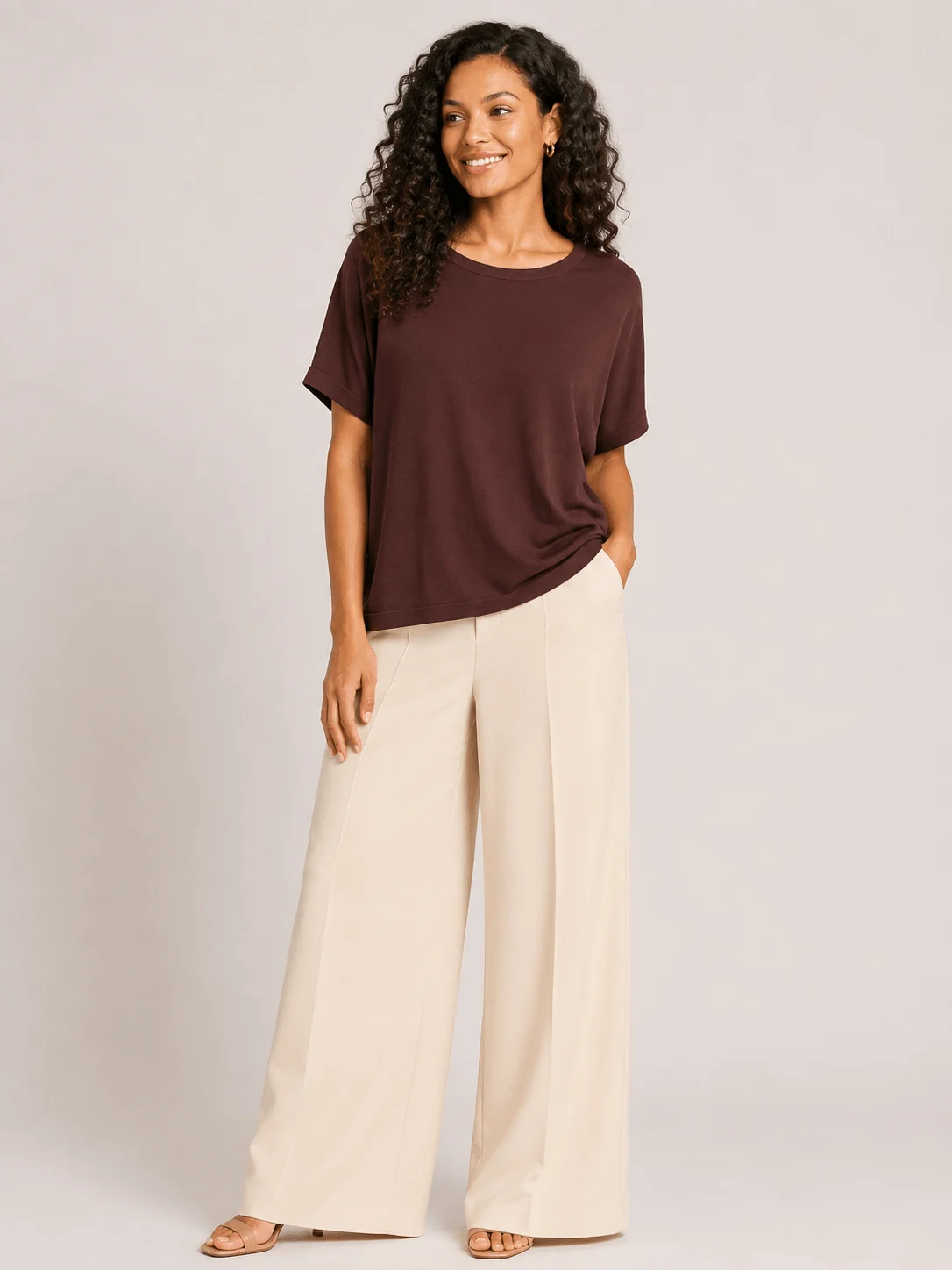 Blusa Tricot Ampla Manga Raglan - Marrom