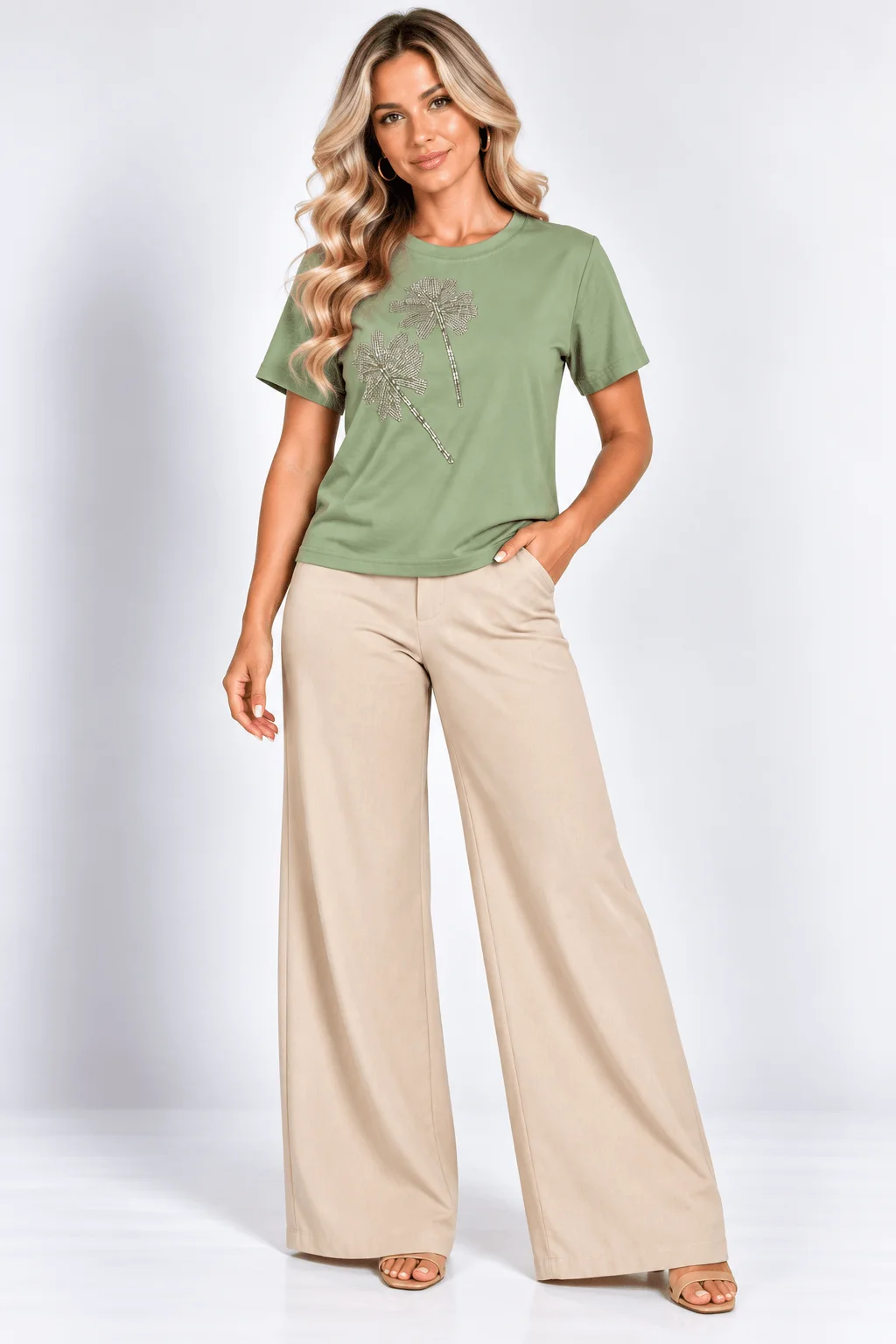 Blusa Manga Curta Bordado Margarida - Verde