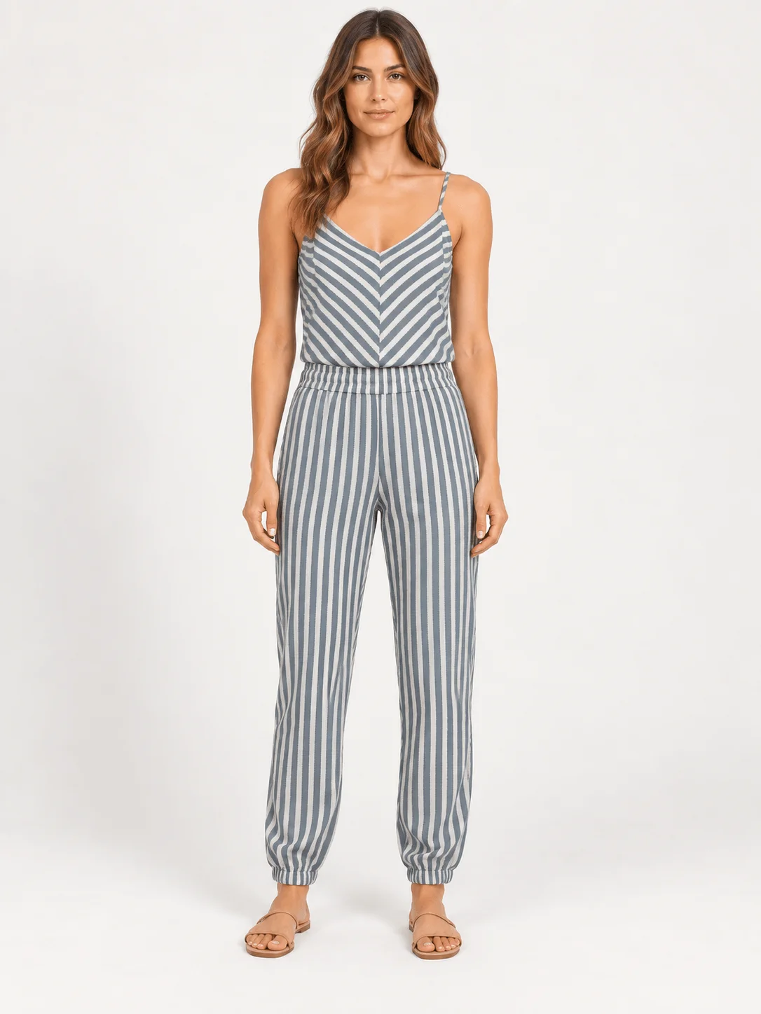 Calça Jogger Cós Elástico Listrado - Azul — imagem 1
