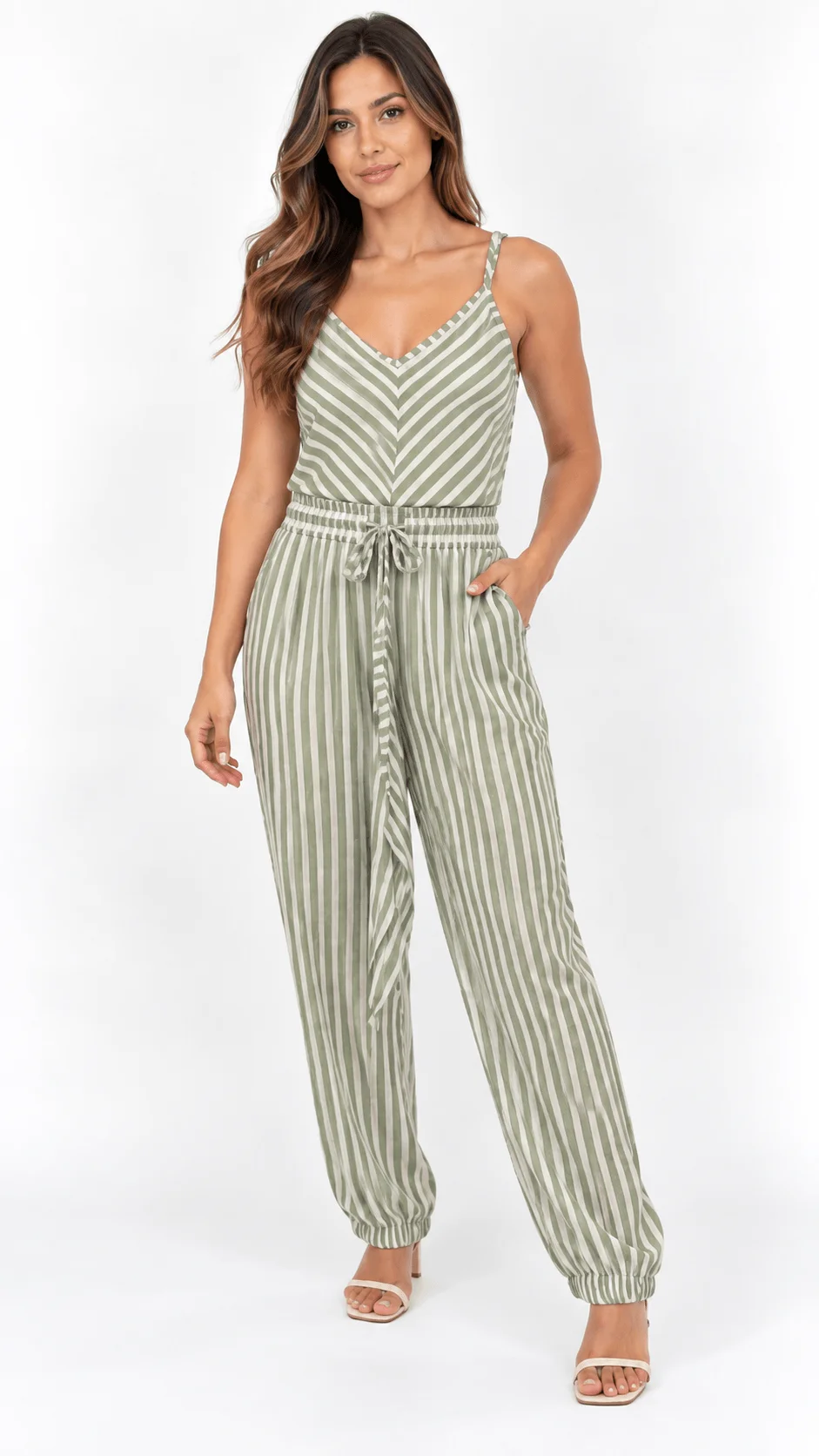 Calça Jogger Cós Elástico Listrado - Verde — imagem 1
