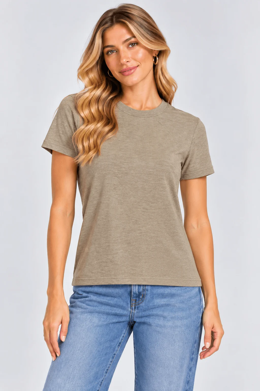 Blusa Manga Curta Decote Canoa - Caqui