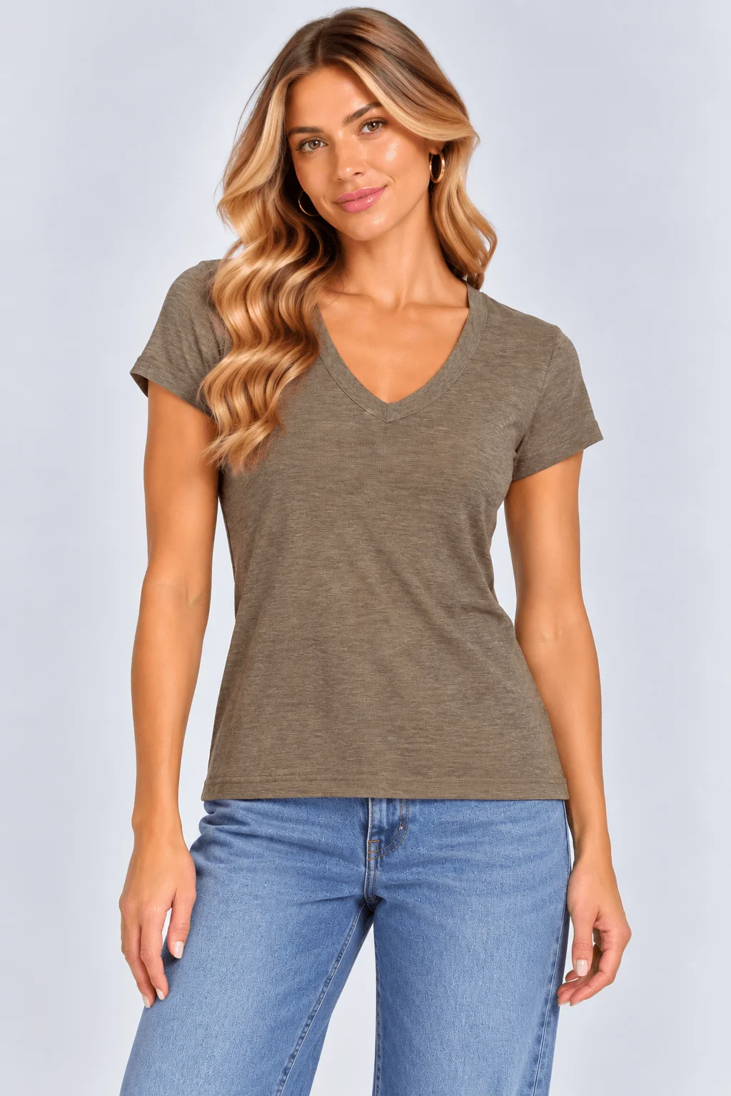 Blusa Sem Manga Decote v - Caqui