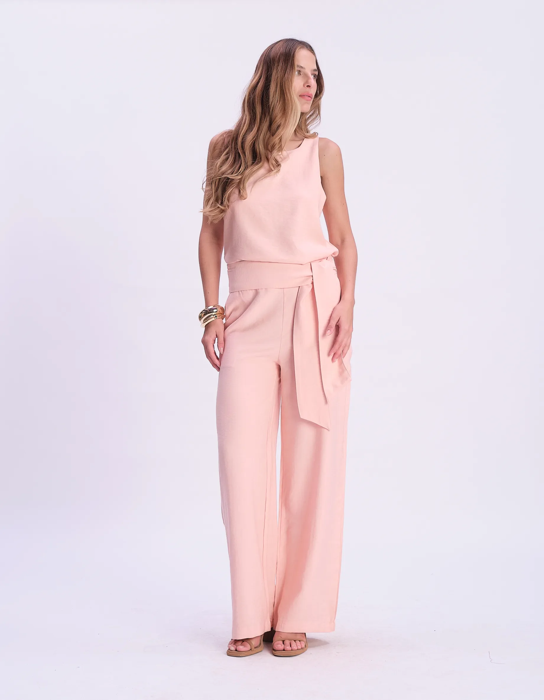 Calça Pantalona Com Faixa - Rosa — imagem 1