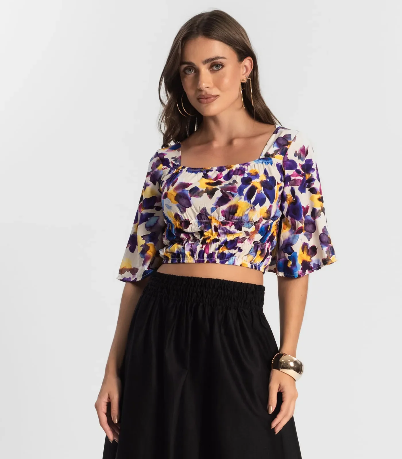 Blusa Cropped Feminina Estampada Endless Roxo — imagem 1