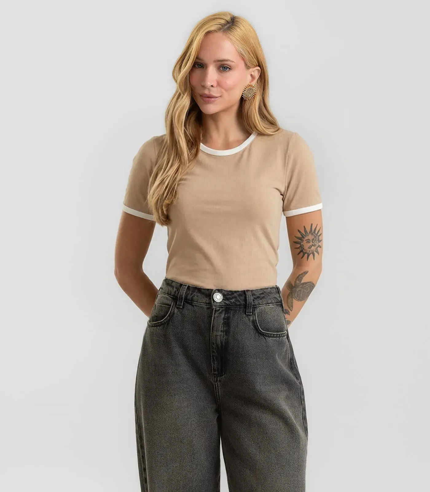 Blusa Feminina Em Ribana Canelada Dianna Bege